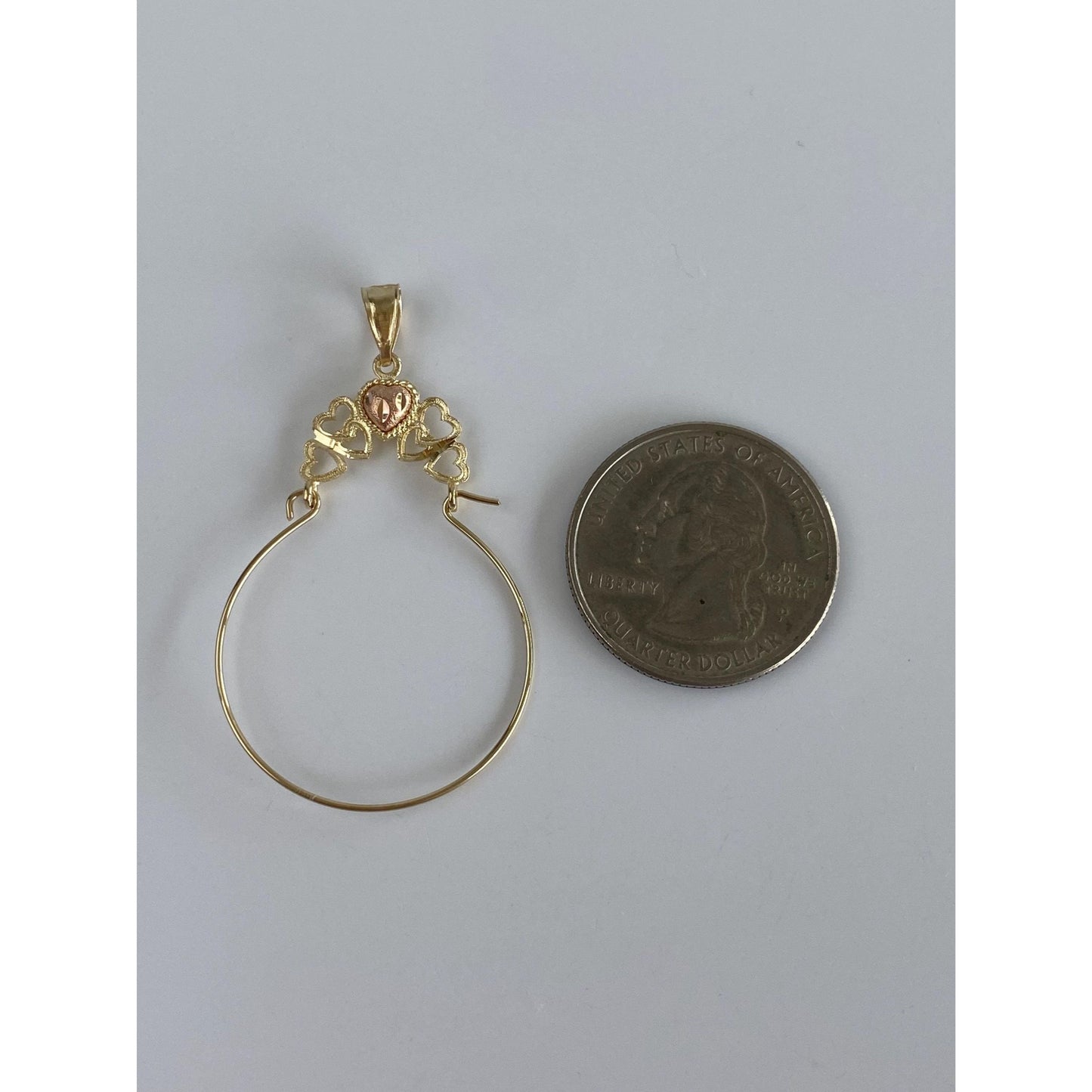 Vintage Solid 14k Rosey & Yellow Gold Hearts Charm Holder Charm