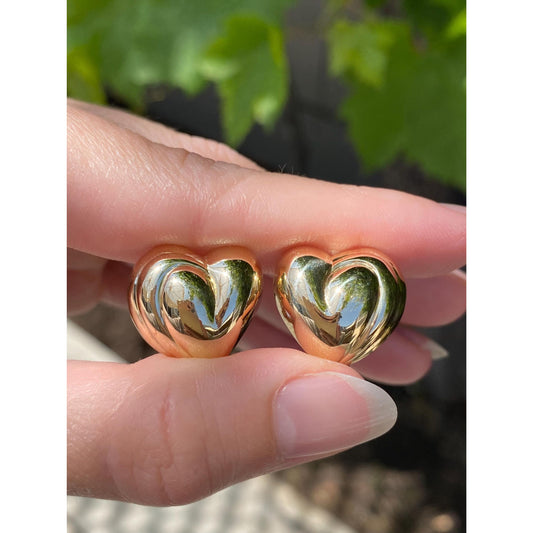 Vintage Solid 14k Yellow Gold Heart Drop Earrings