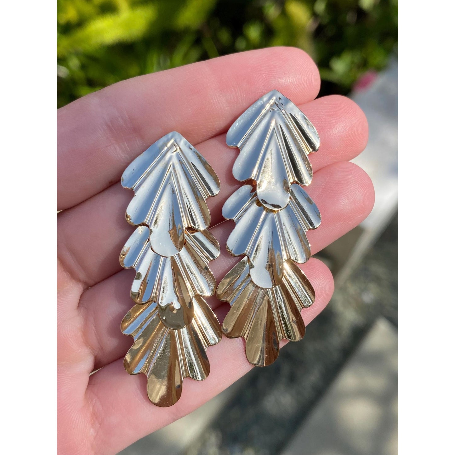 Vintage Solid 14k Yellow Gold Moving Abstract Drop Earrings