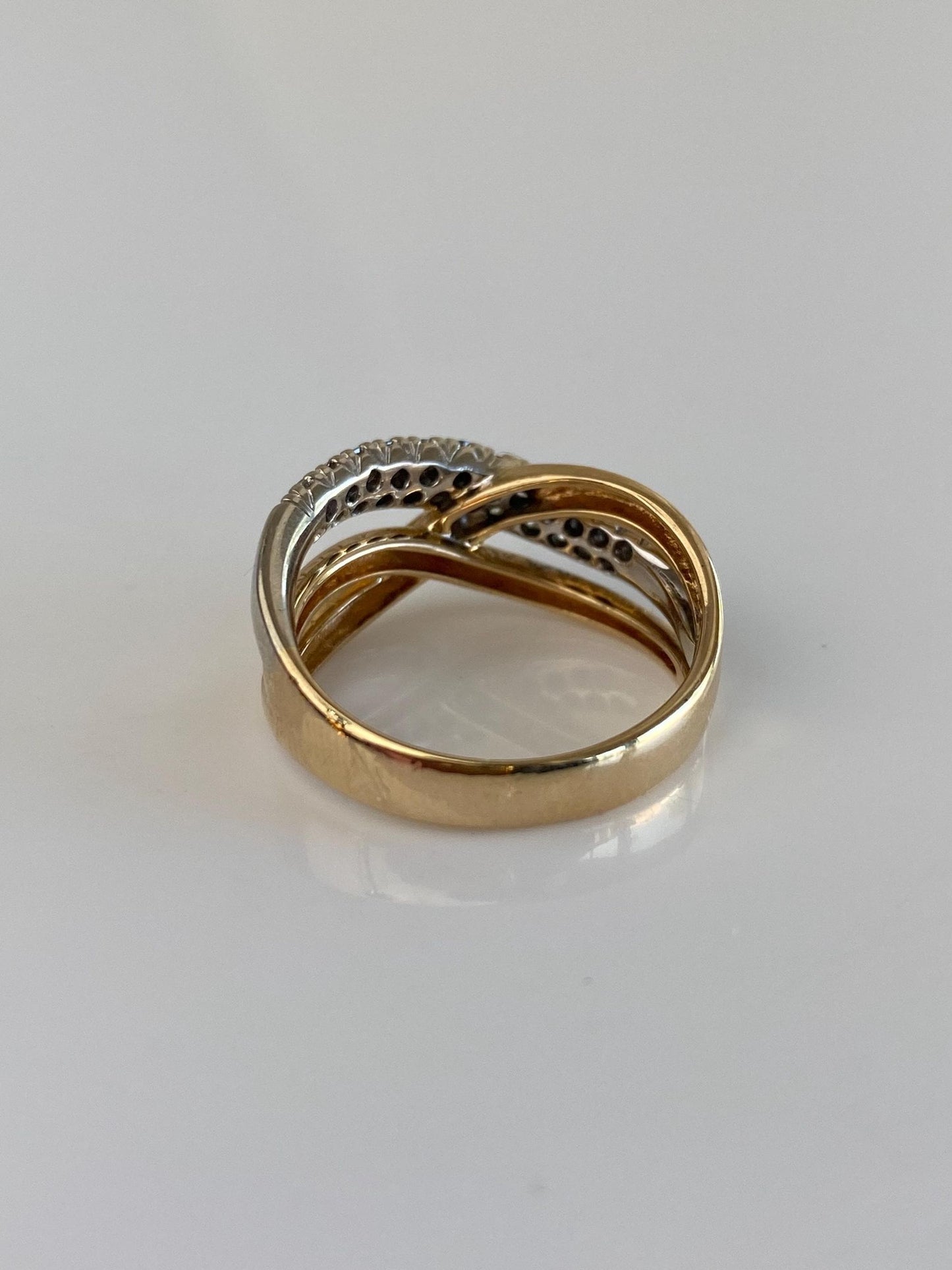 Vintage Solid 14k White & Yellow Gold Diamond Twist Ring Band - Size 7