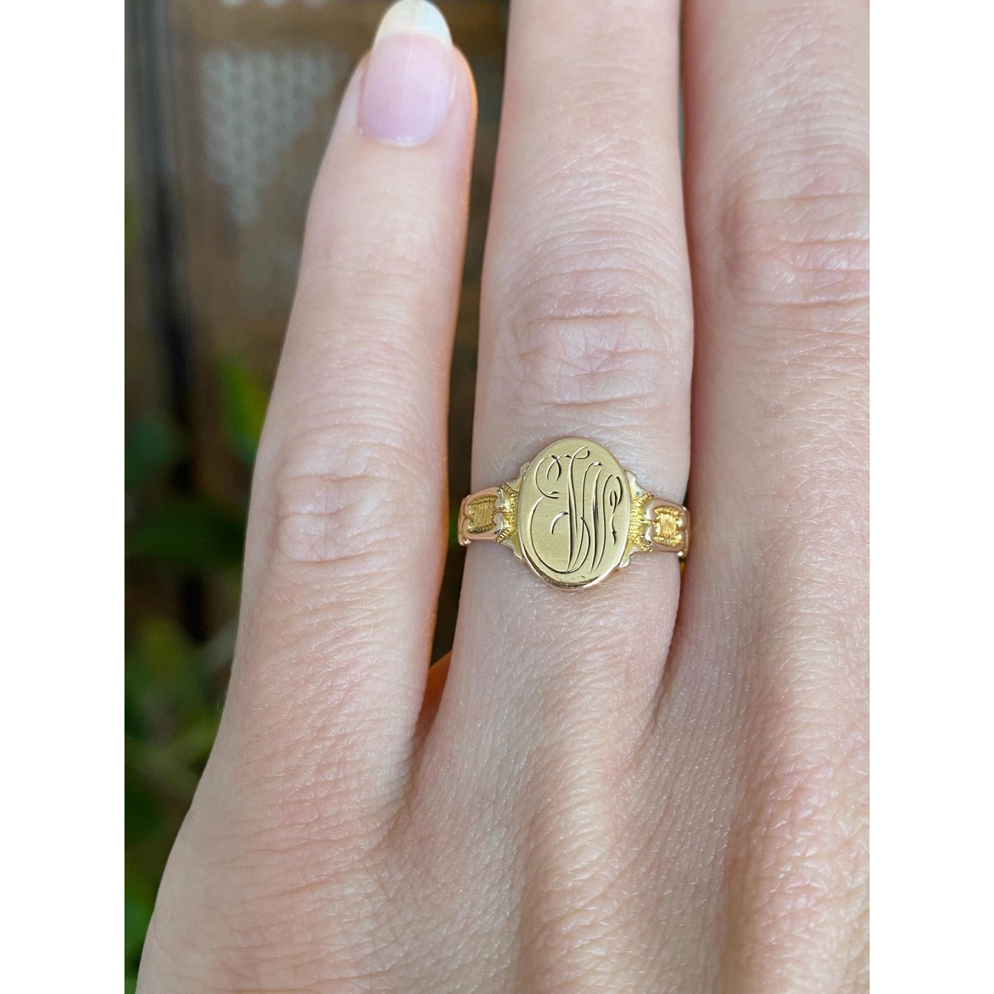 Vintage Solid 10k Yellow Gold Monogram Signet Ring - Size 4.75