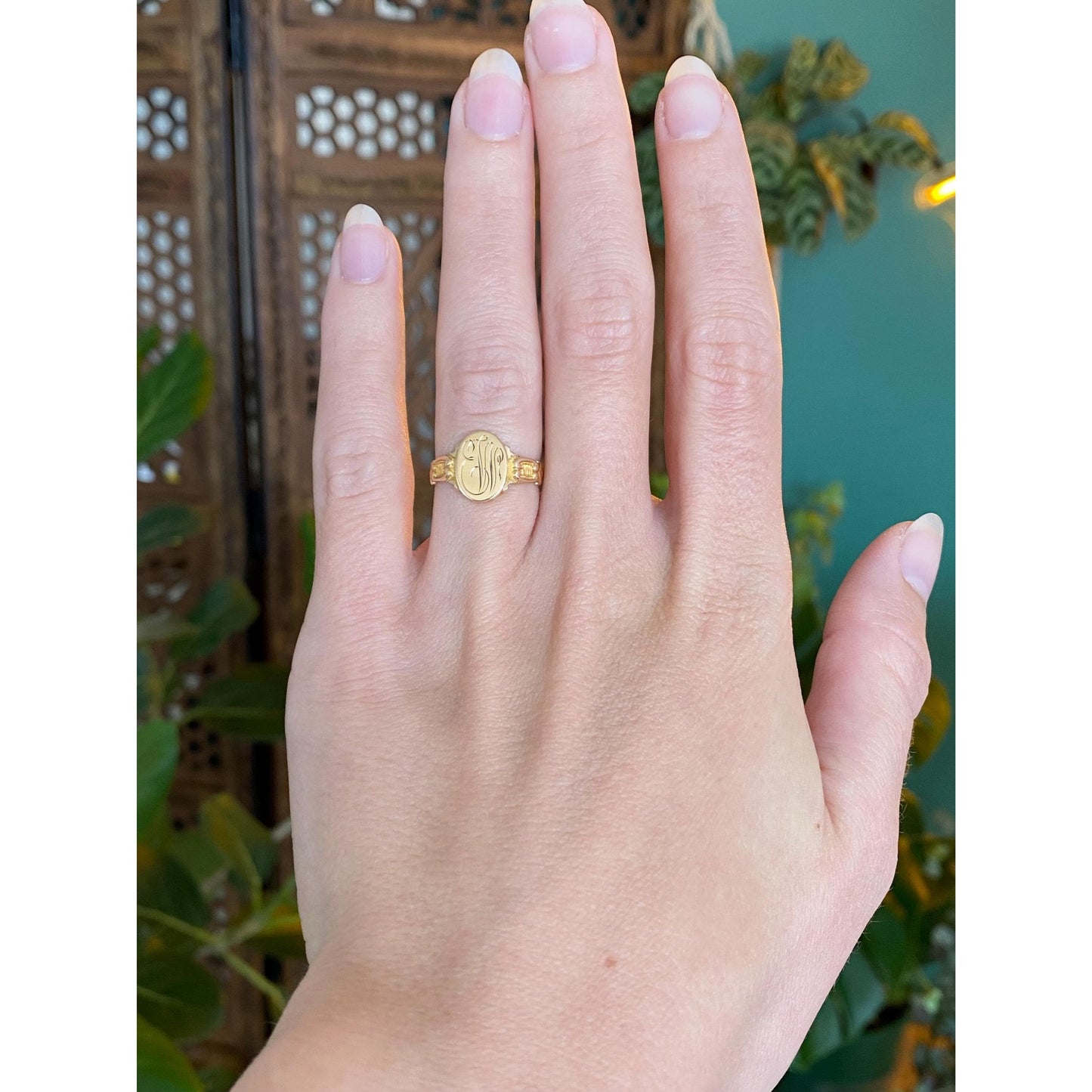 Vintage Solid 10k Yellow Gold Monogram Signet Ring - Size 4.75