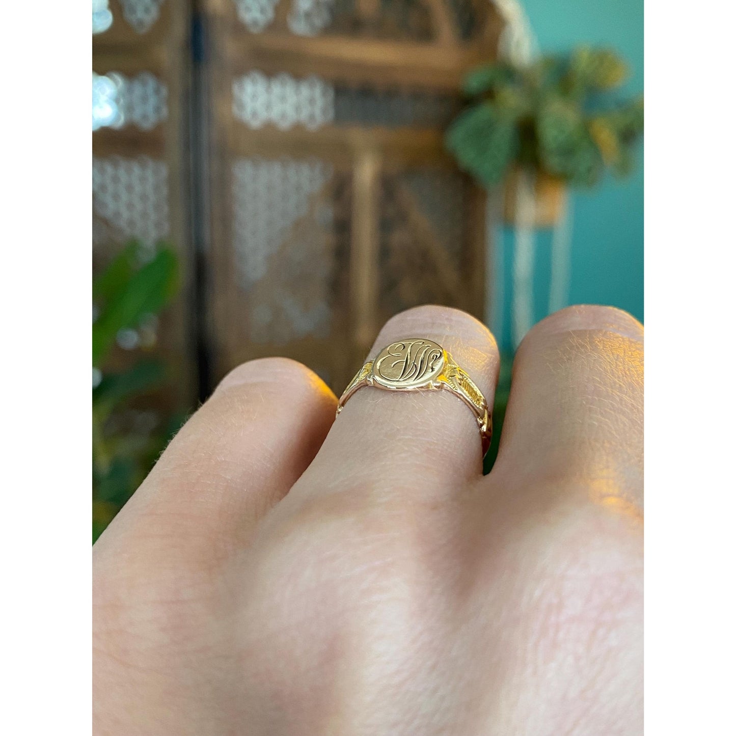 Vintage Solid 10k Yellow Gold Monogram Signet Ring - Size 4.75