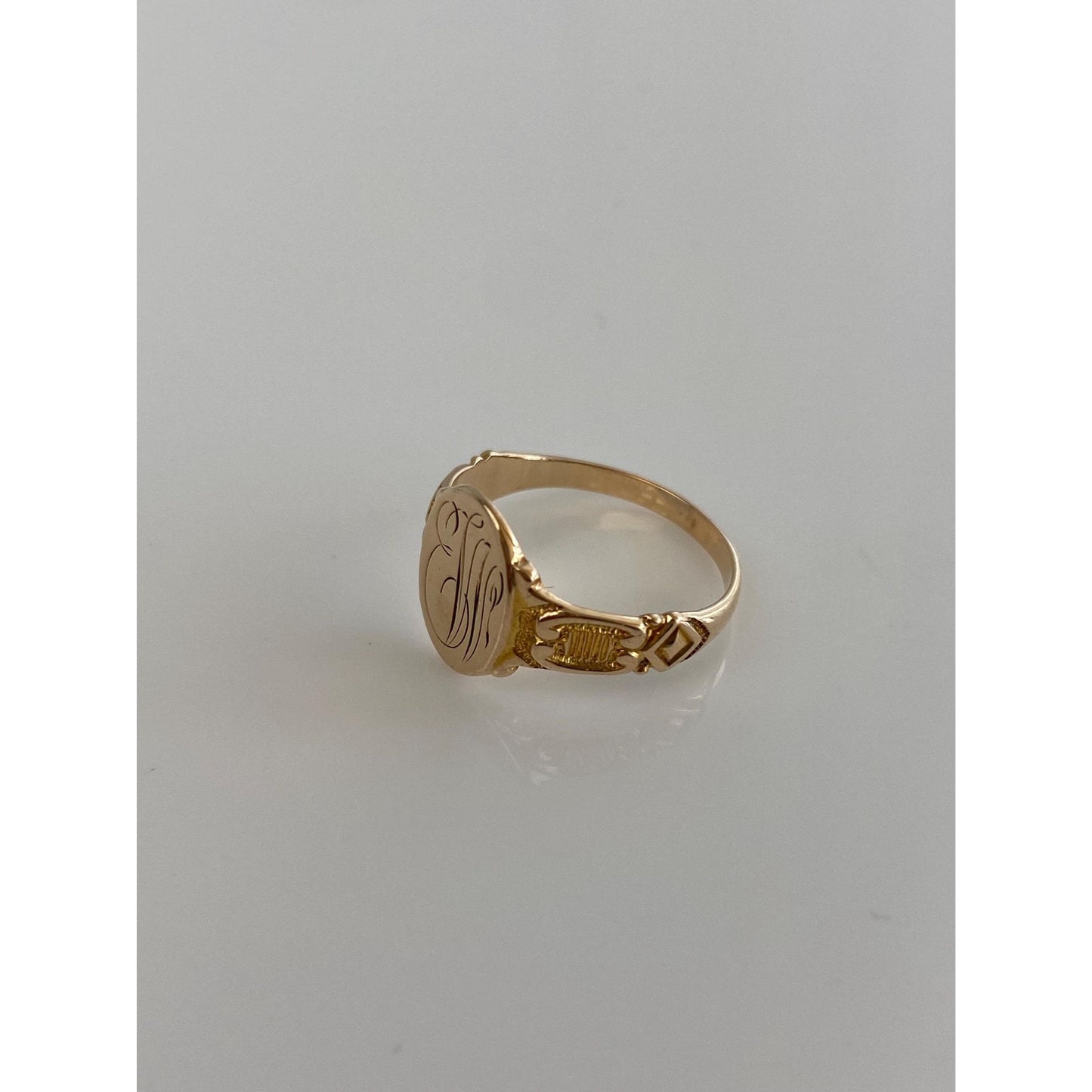 Vintage Solid 10k Yellow Gold Monogram Signet Ring - Size 4.75