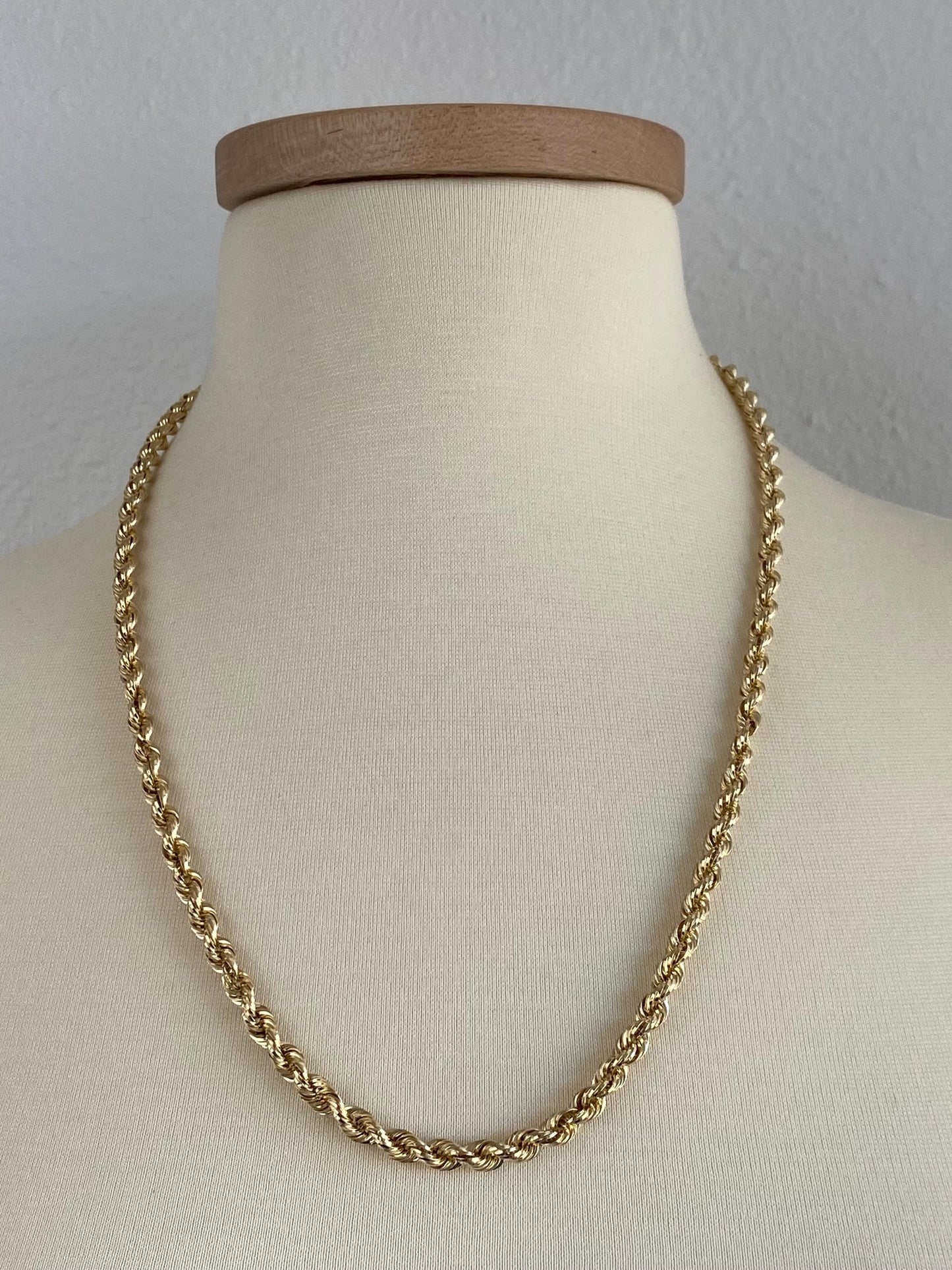 Vintage 14k Yellow Gold Rope Chain Necklace - 24.75 inches