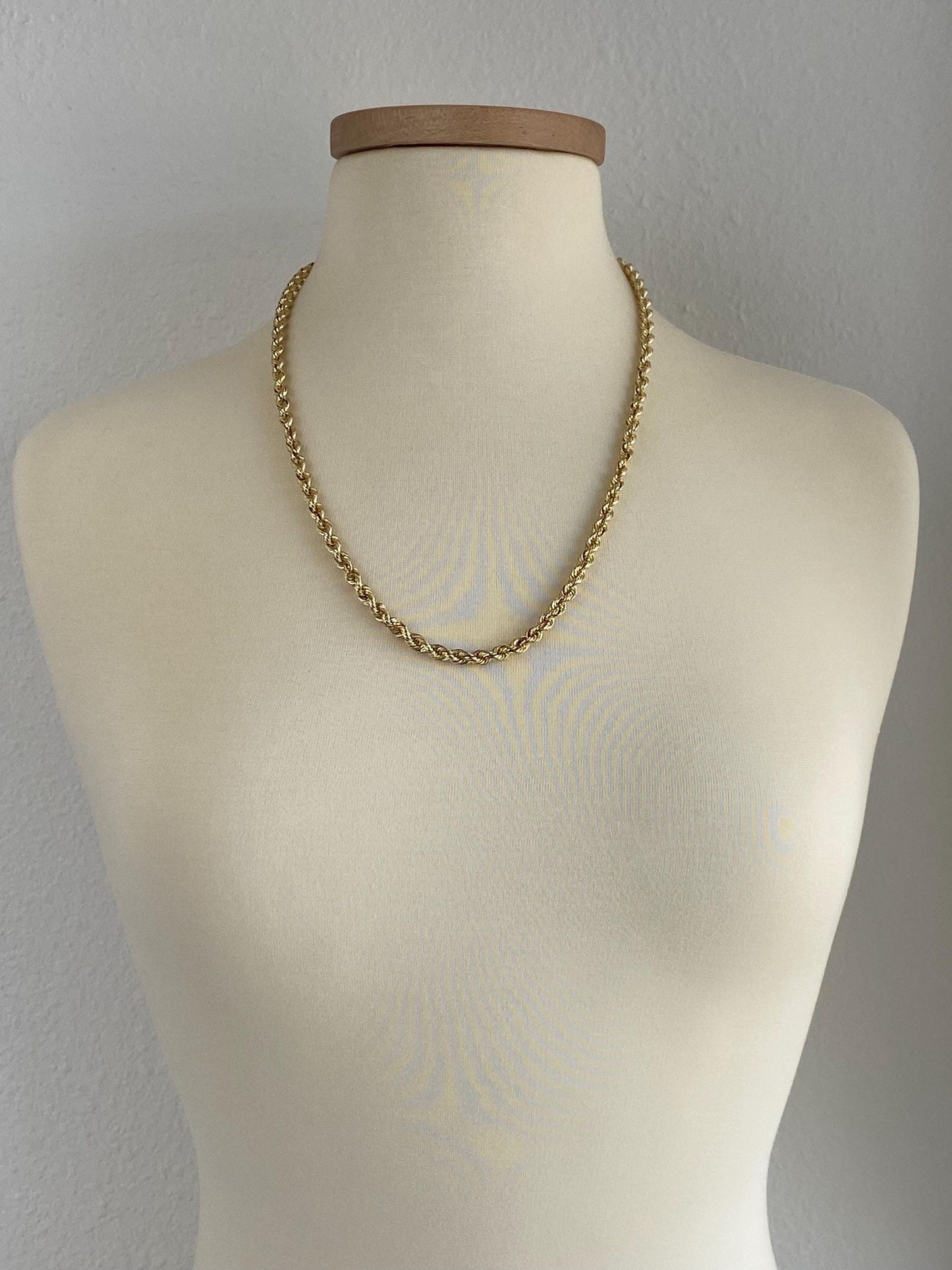 Vintage 14k Yellow Gold Rope Chain Necklace - 24.75 inches