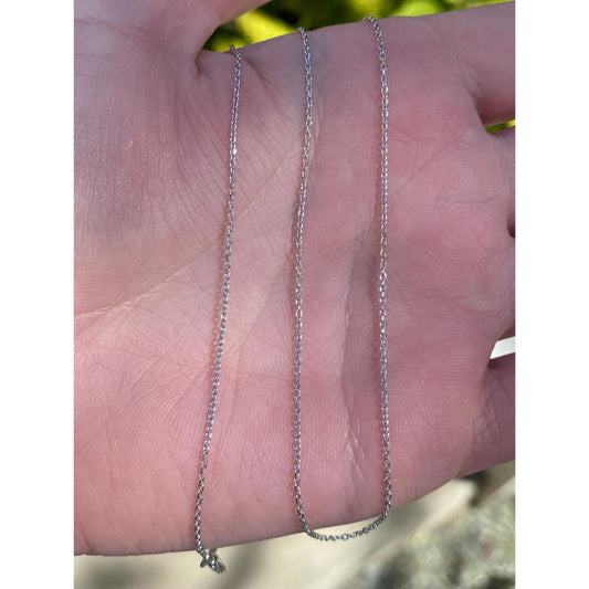 Solid 18k White Gold Dainty Biker Link Chain Necklace - 17.75 inches