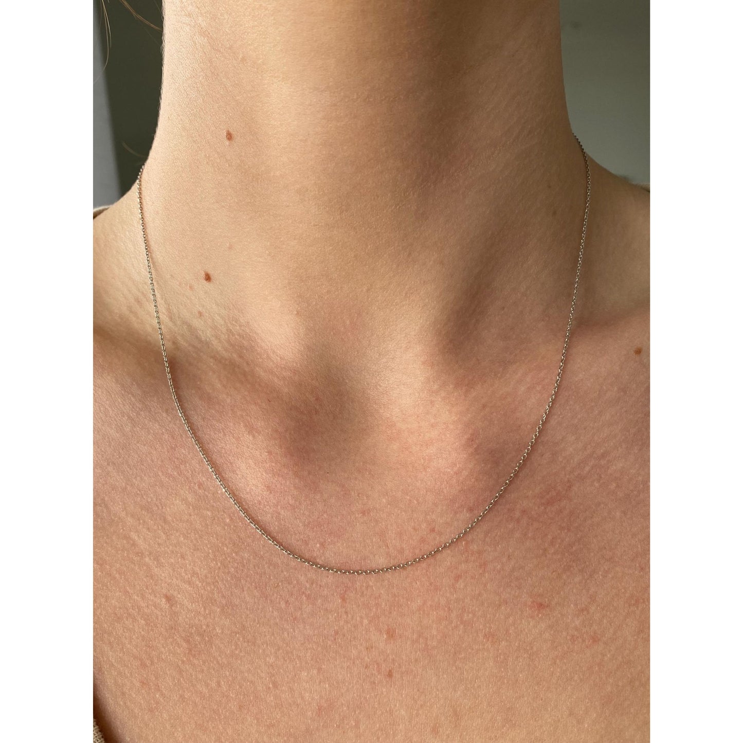 Solid 18k White Gold Dainty Biker Link Chain Necklace - 17.75 inches