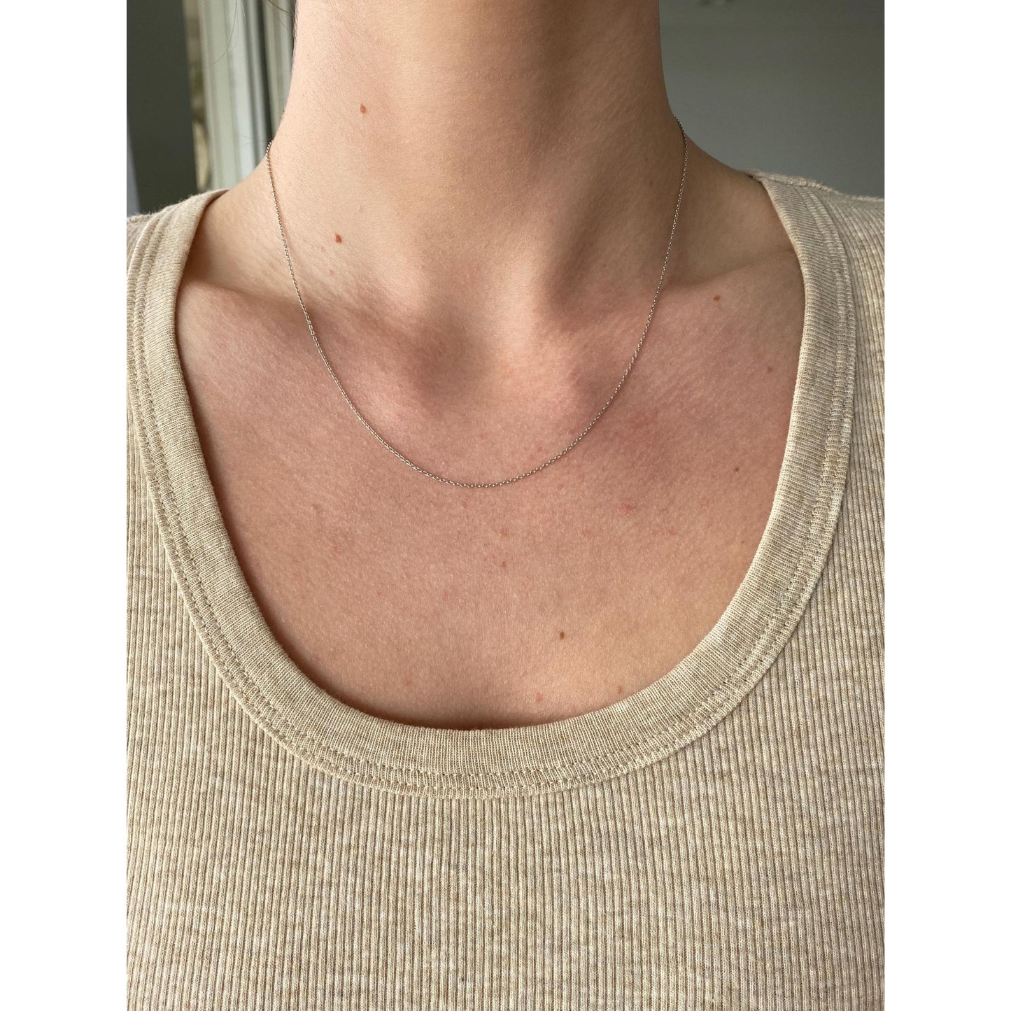 Solid 18k White Gold Dainty Biker Link Chain Necklace - 17.75 inches