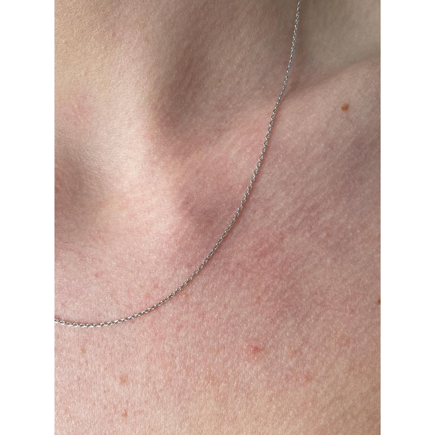 Solid 18k White Gold Dainty Biker Link Chain Necklace - 17.75 inches