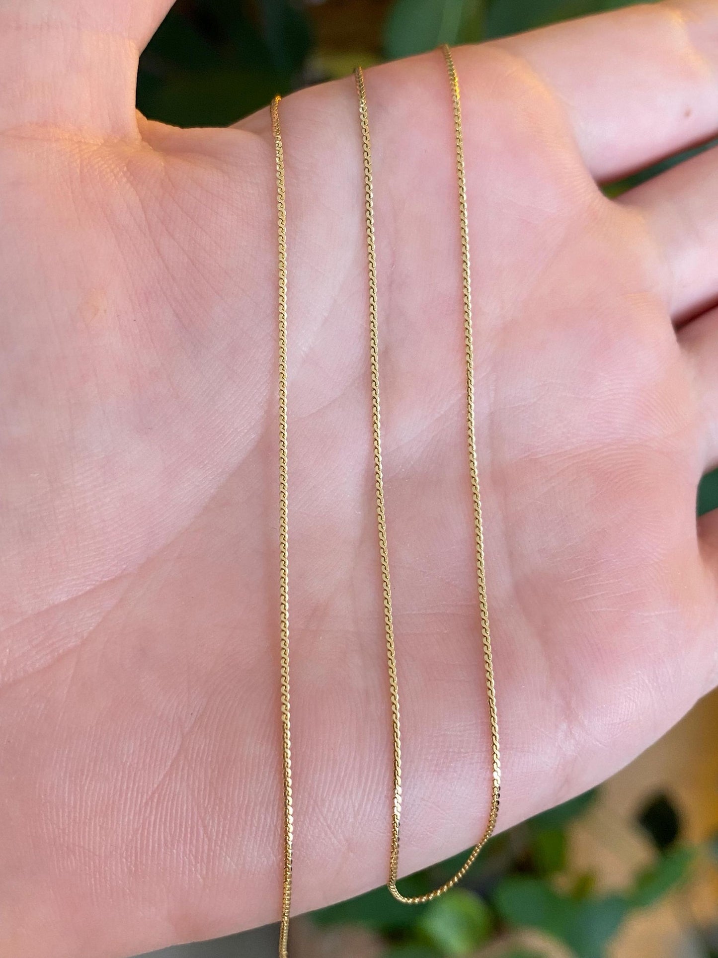 Vintage Solid 14k Yellow Gold Dainty Serpentine Chain Necklace - 17.75 inches