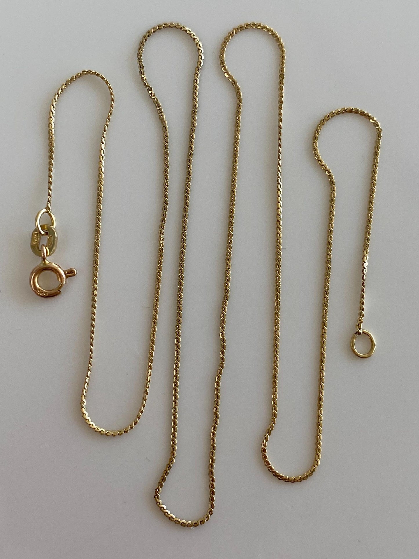 Vintage Solid 14k Yellow Gold Dainty Serpentine Chain Necklace - 17.75 inches