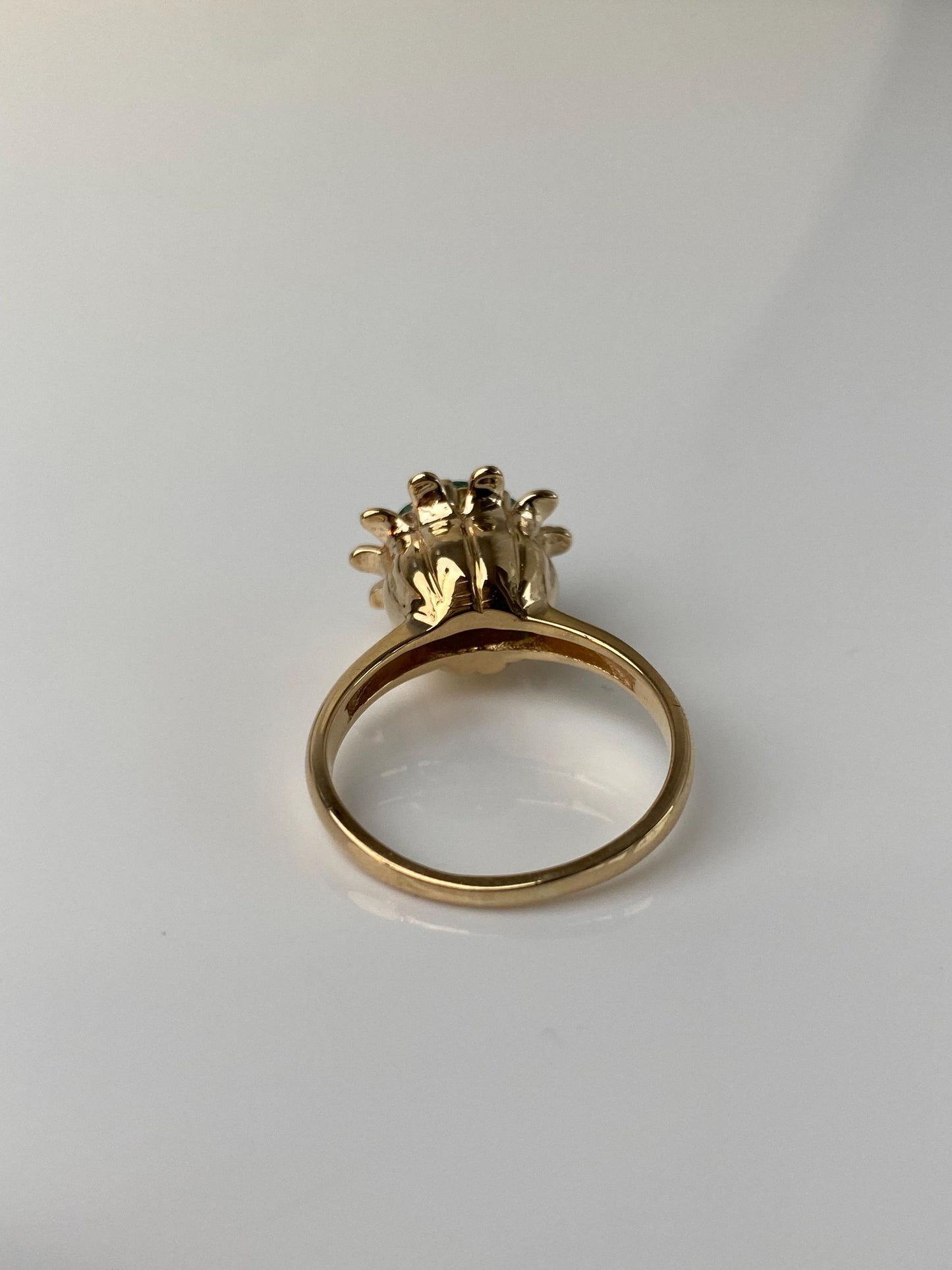 Vintage Solid 14k Yellow Gold Diamond Emerald Halo Flower Ring - Size 7