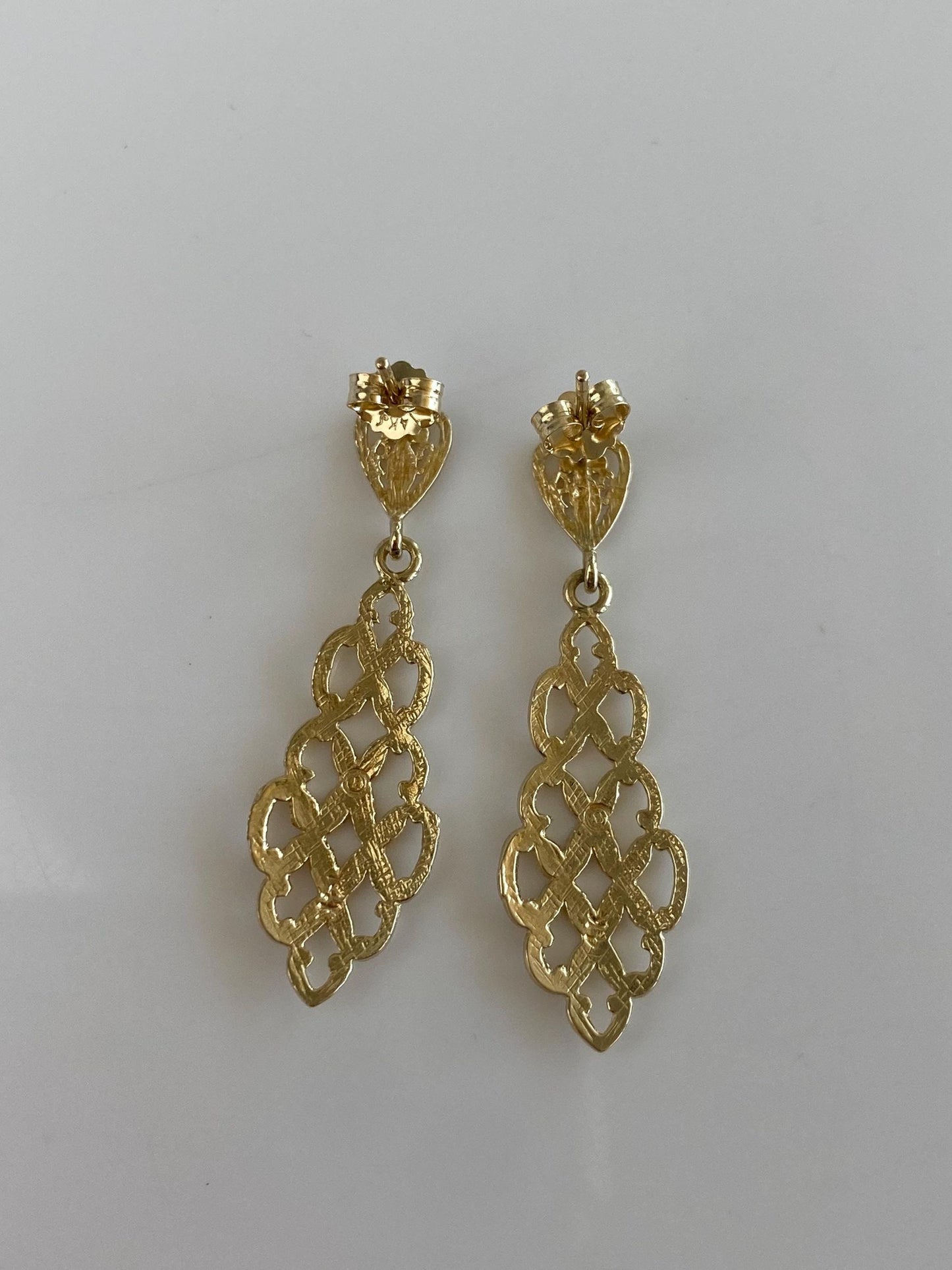 Vintage Solid 14k Yellow Gold Diamond Cut Dangle Stud Earrings