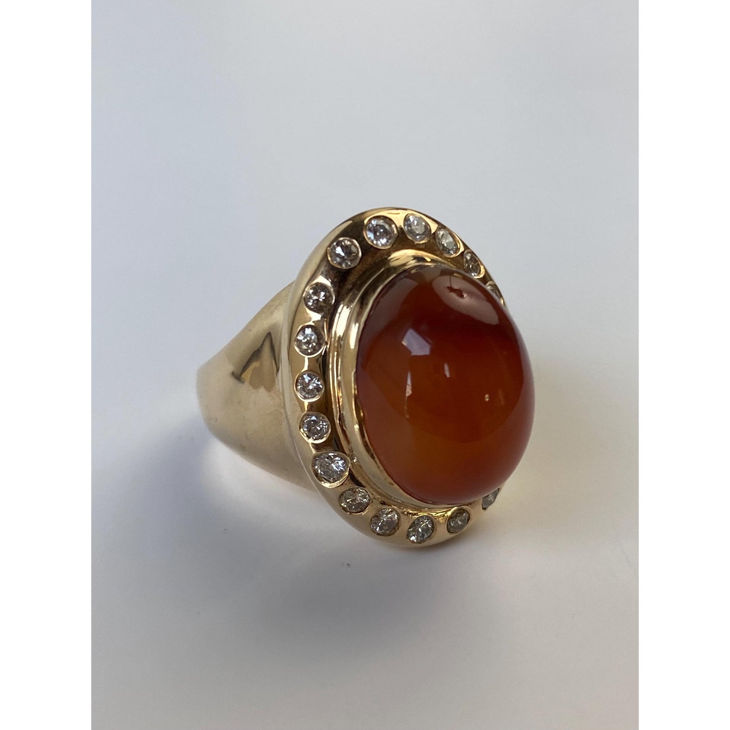 Vintage Solid 14k Yellow Gold Agate Diamond Halo Cigar Ring Band - Size 7