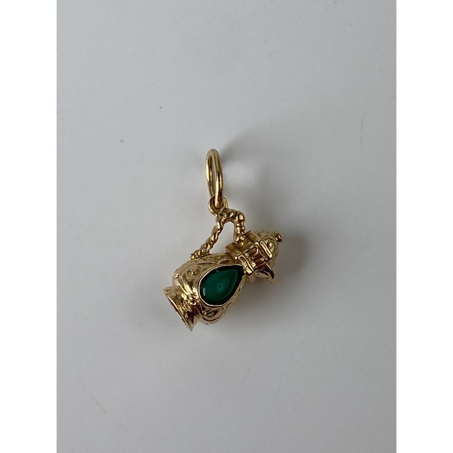 Vintage Solid 14k Yellow Gold Green Stone Vessel Charm