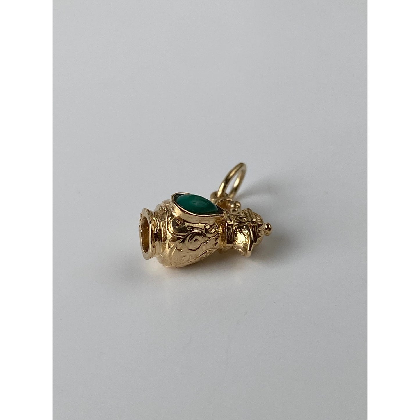 Vintage Solid 14k Yellow Gold Green Stone Vessel Charm