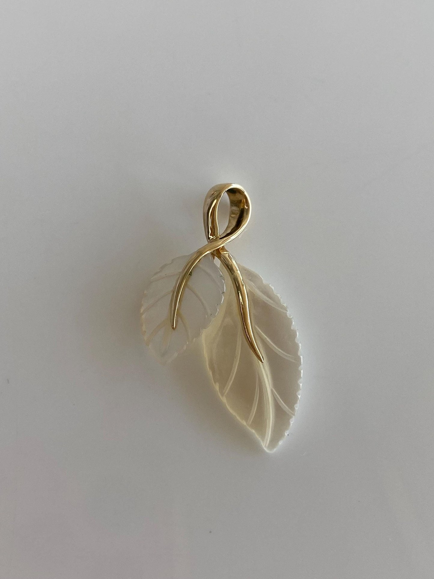 Solid 14k Yellow Gold Mother of Pearl Leaves Charm