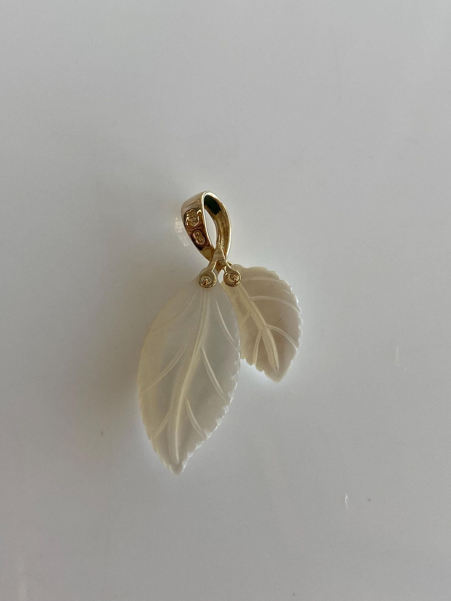 Solid 14k Yellow Gold Mother of Pearl Leaves Charm