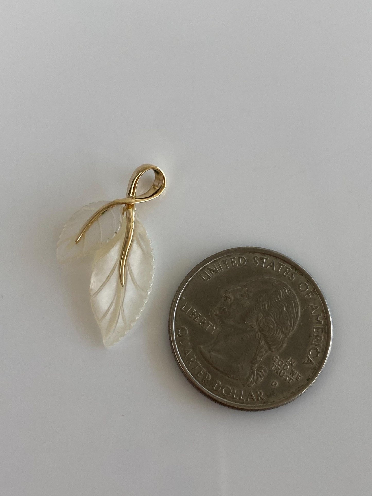 Solid 14k Yellow Gold Mother of Pearl Leaves Charm