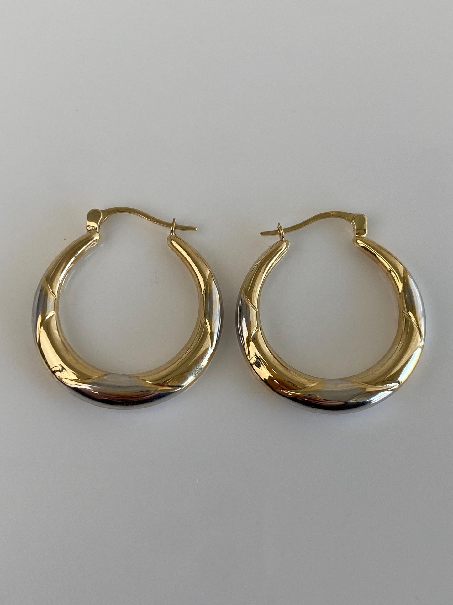 Vintage 14k White & Yellow Gold Design Hoop Earrings