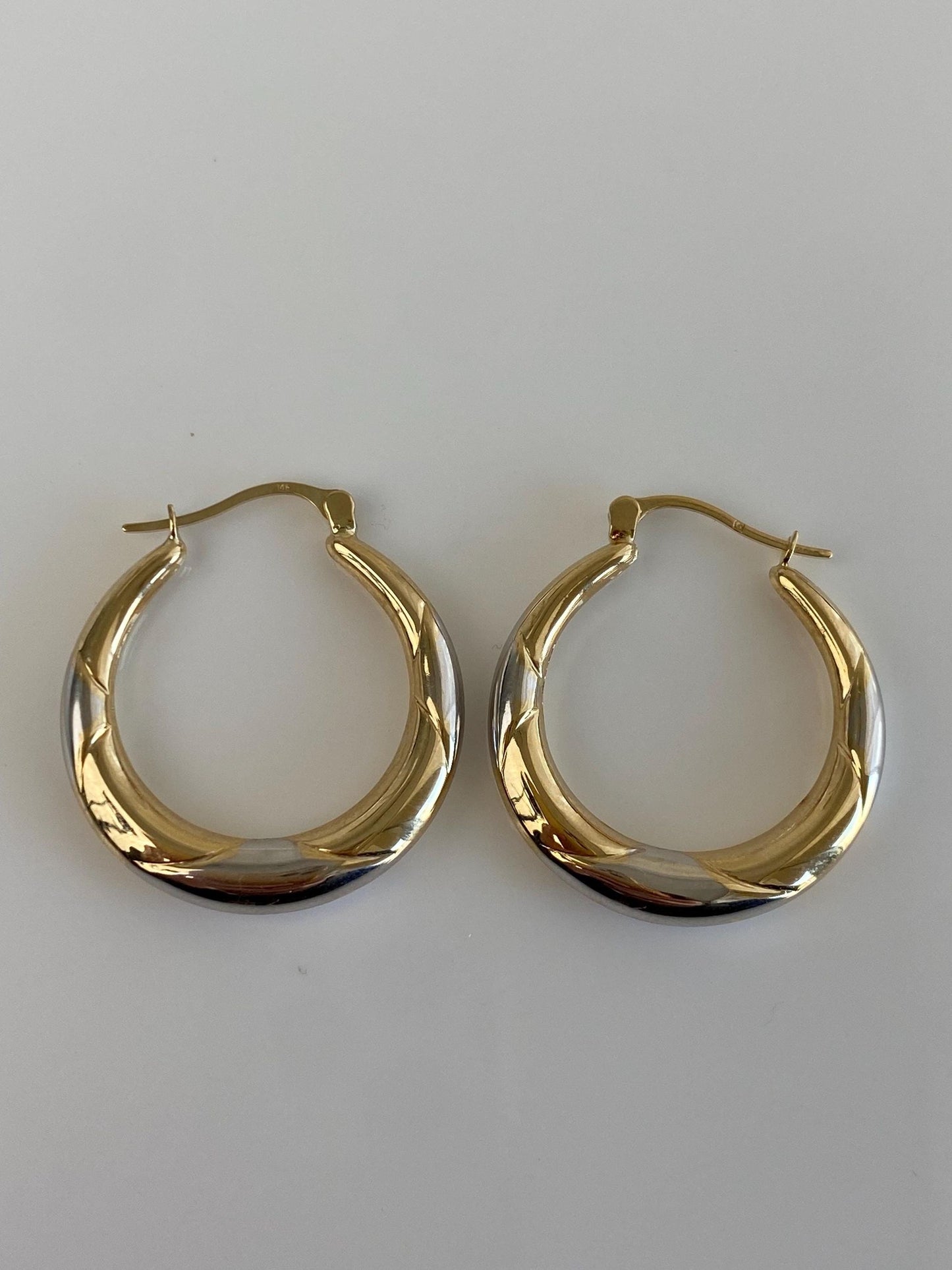 Vintage 14k White & Yellow Gold Design Hoop Earrings
