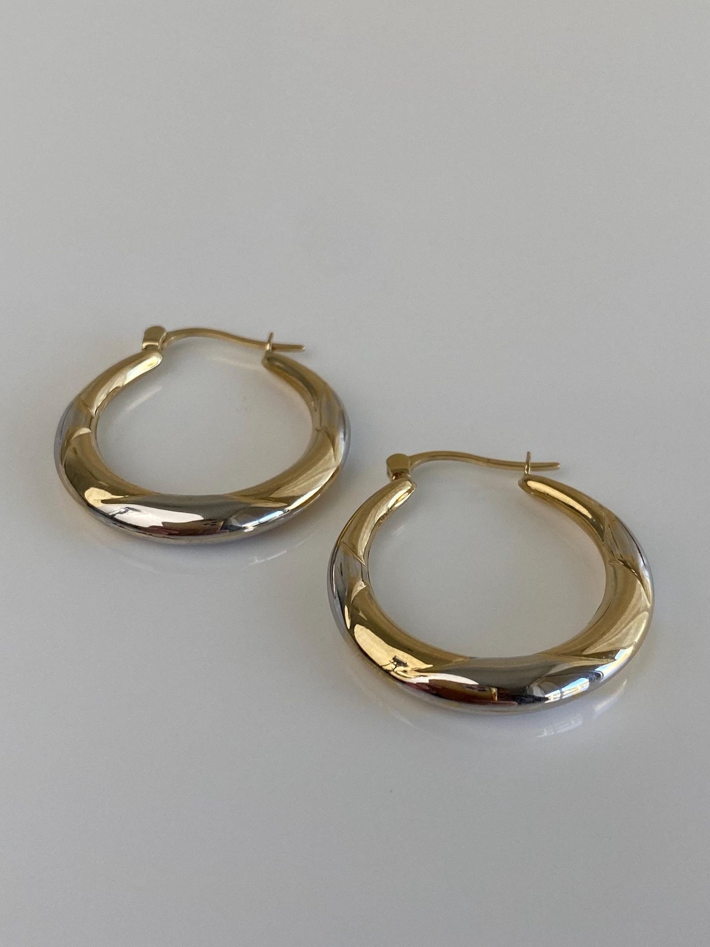 Vintage 14k White & Yellow Gold Design Hoop Earrings