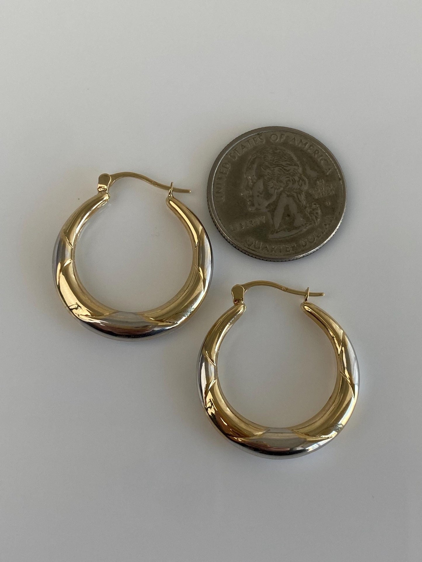 Vintage 14k White & Yellow Gold Design Hoop Earrings