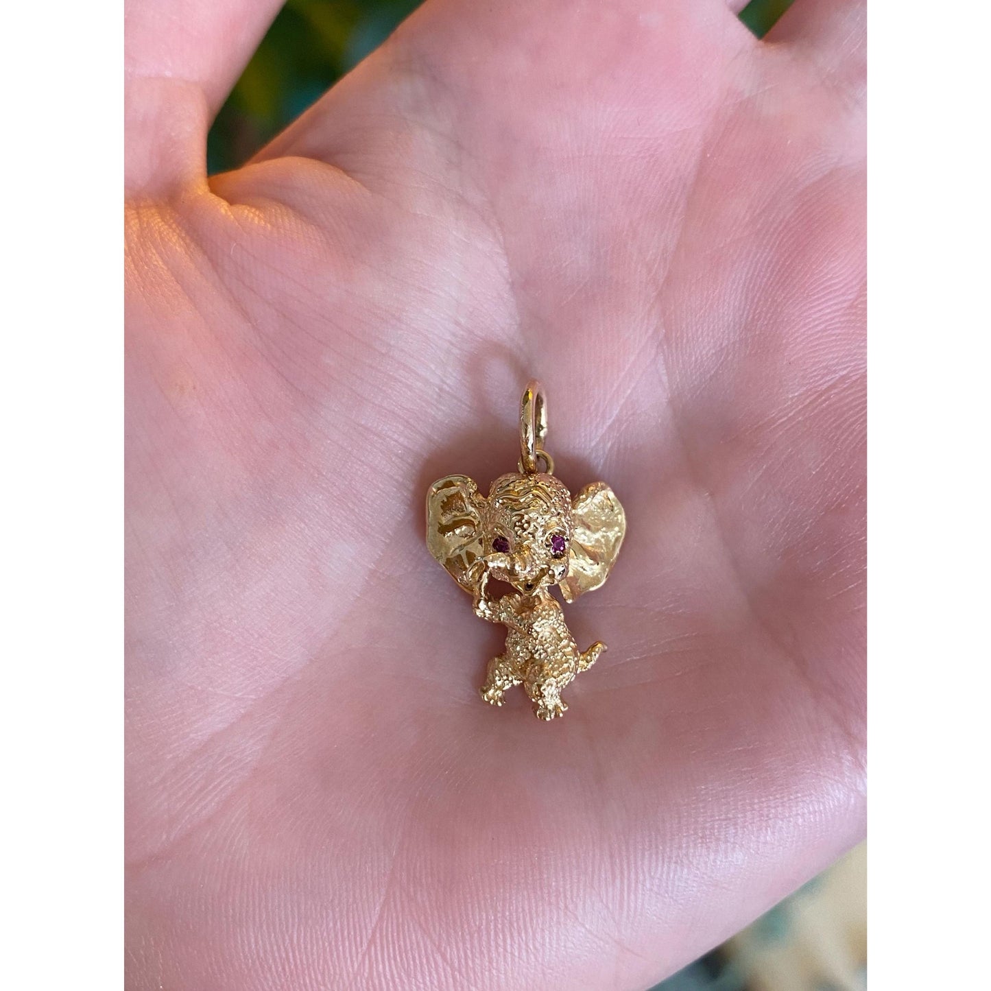 Vintage Solid 14k Yellow Gold Pink Spinel Baby Elephant Charm
