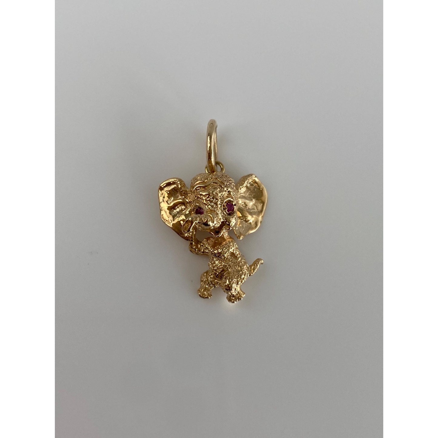 Vintage Solid 14k Yellow Gold Pink Spinel Baby Elephant Charm