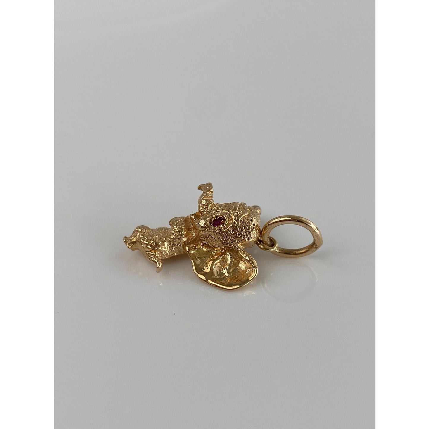 Vintage Solid 14k Yellow Gold Pink Spinel Baby Elephant Charm