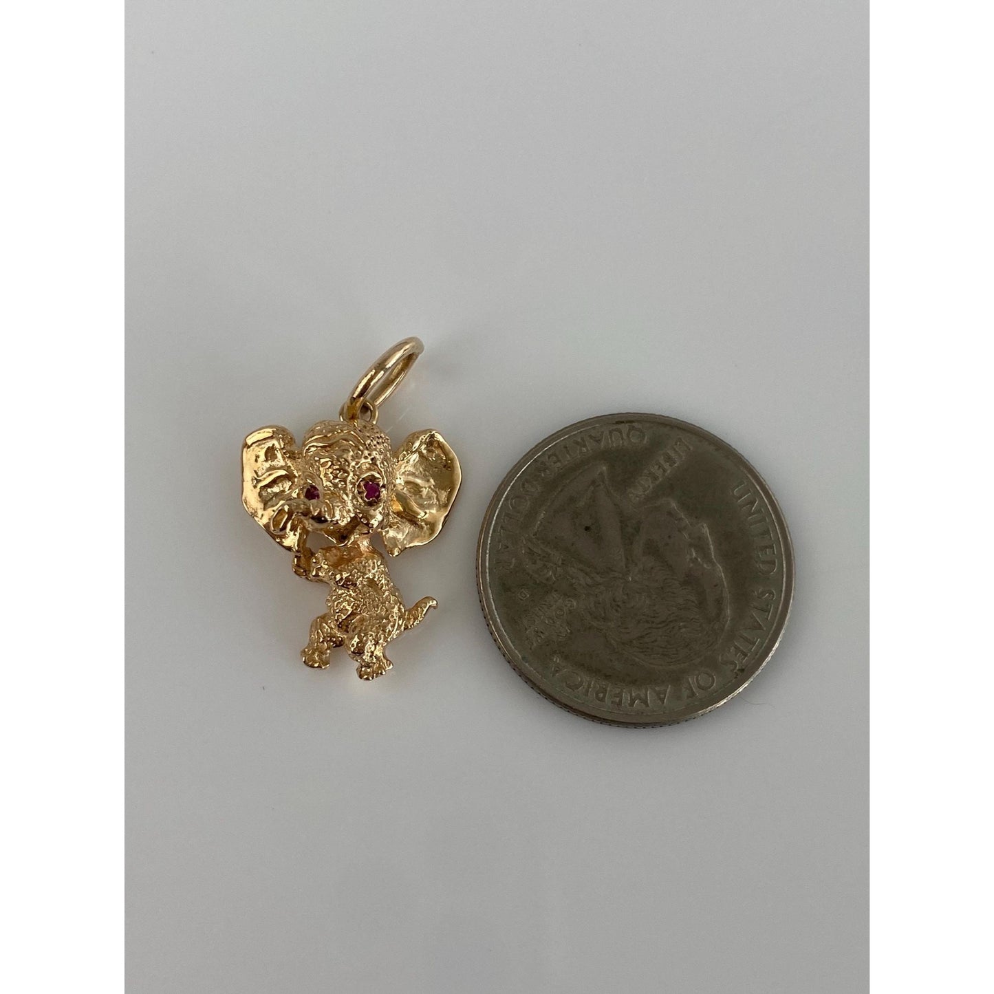 Vintage Solid 14k Yellow Gold Pink Spinel Baby Elephant Charm