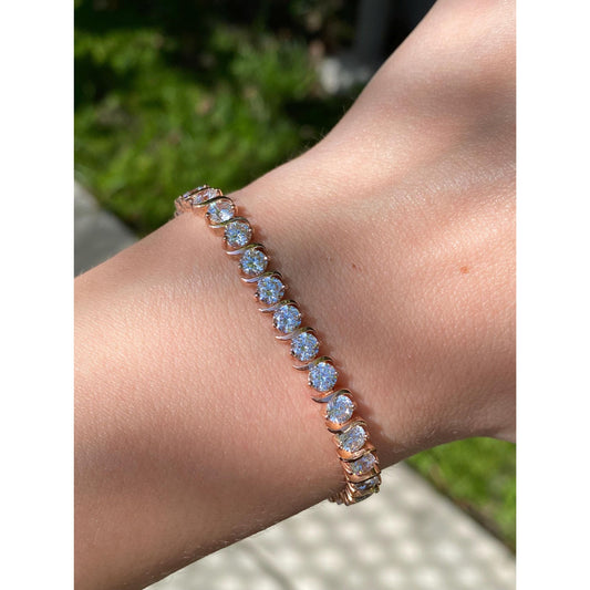 Solid 14k Rose Gold Cubic Zirconia Tennis Bracelet - 7 inches