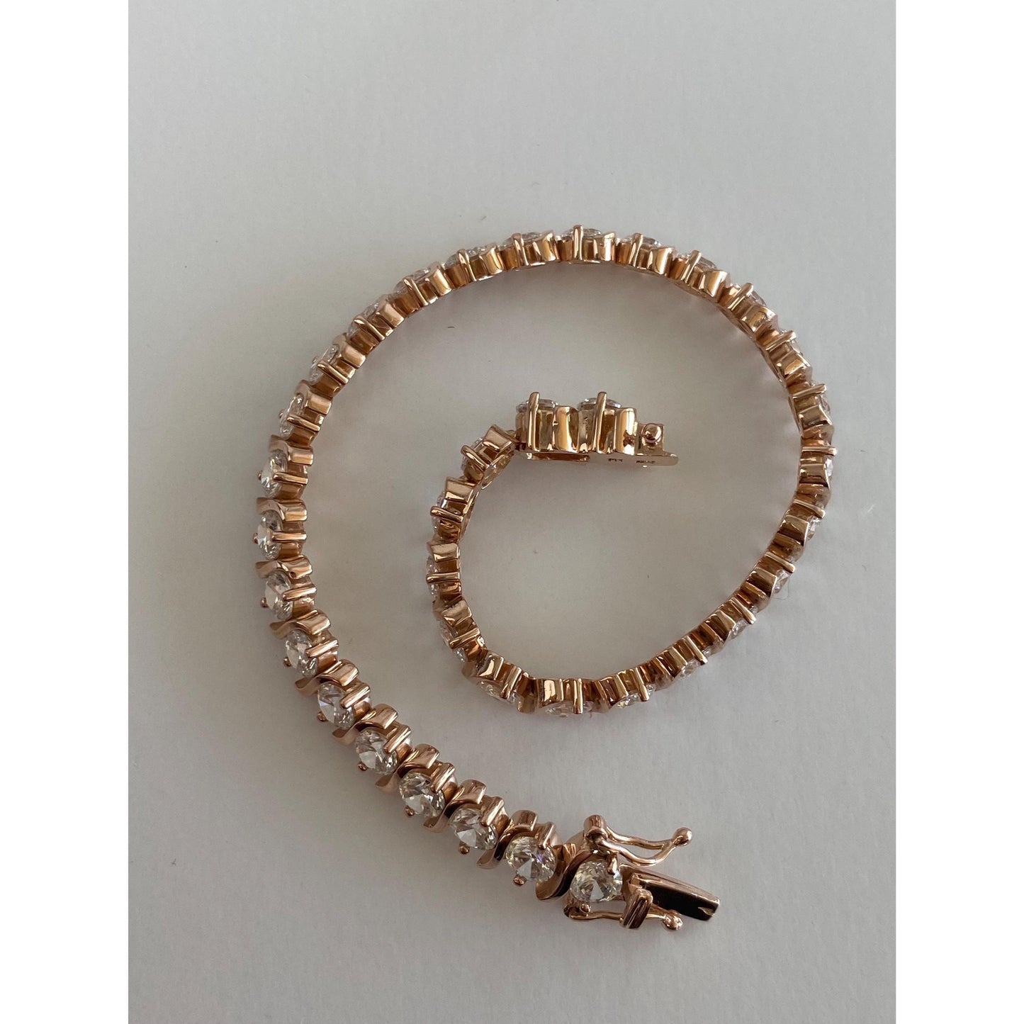 Solid 14k Rose Gold Cubic Zirconia Tennis Bracelet - 7 inches