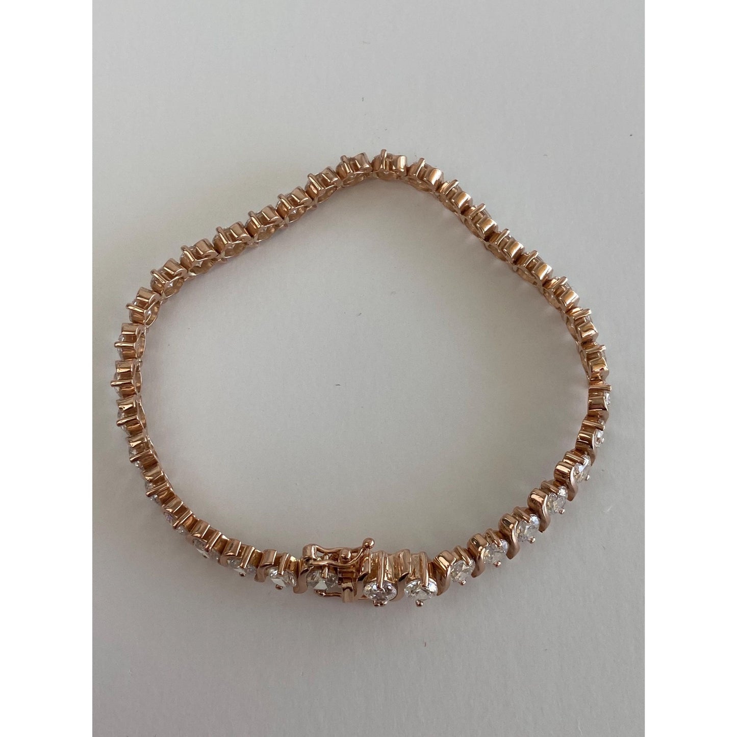 Solid 14k Rose Gold Cubic Zirconia Tennis Bracelet - 7 inches