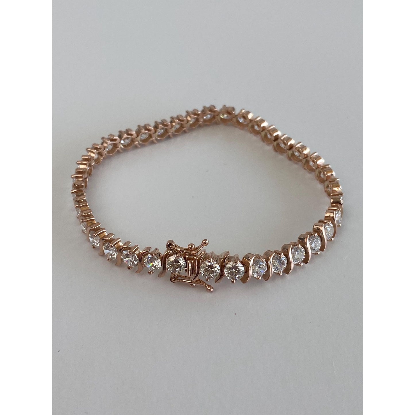 Solid 14k Rose Gold Cubic Zirconia Tennis Bracelet - 7 inches