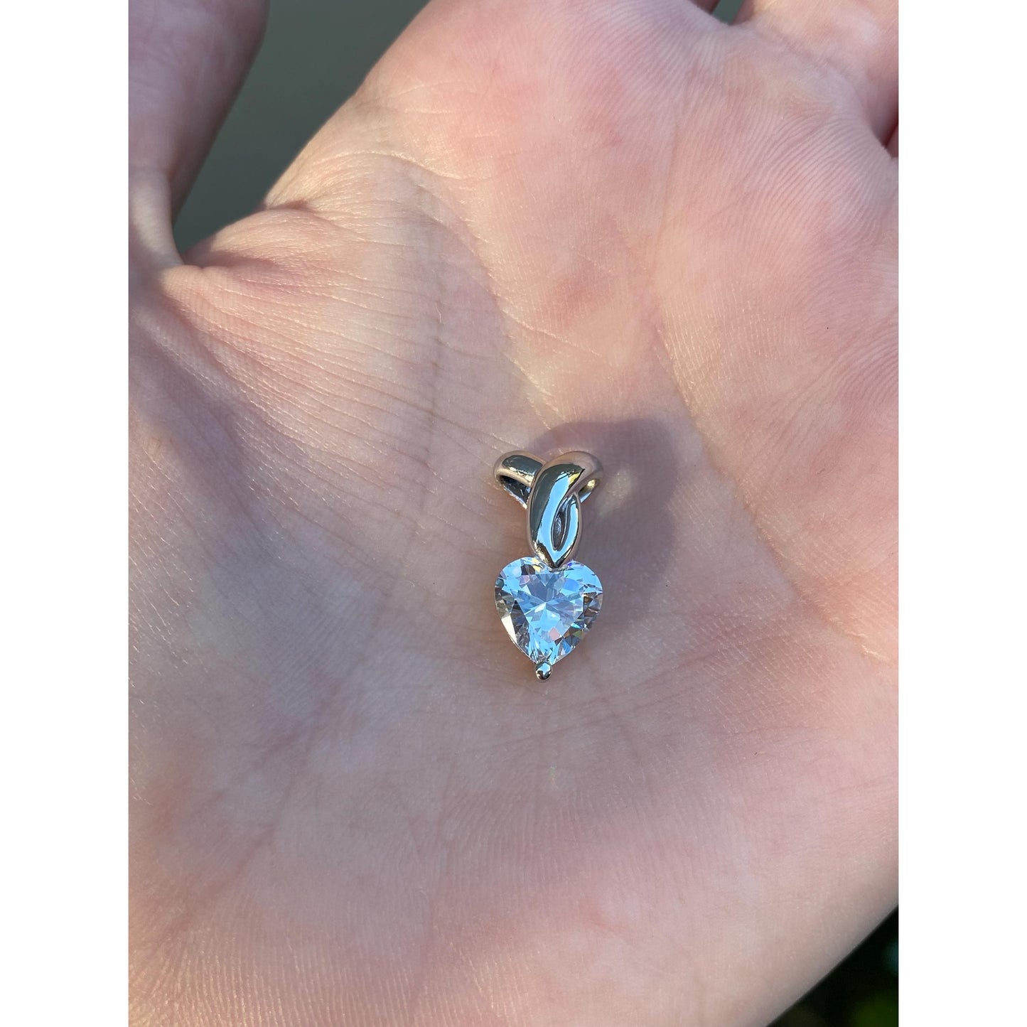 Solid 14k White Gold Cubic Zirconia Heart Charm