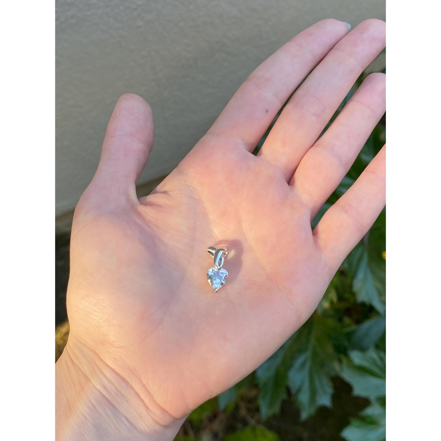 Solid 14k White Gold Cubic Zirconia Heart Charm