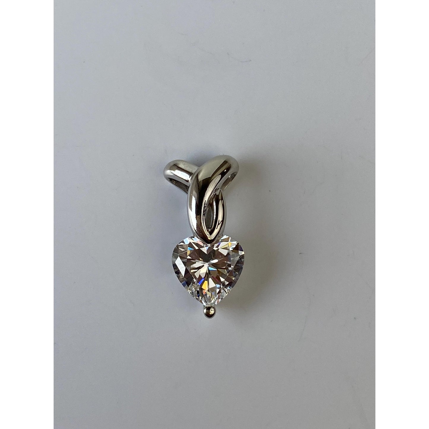 Solid 14k White Gold Cubic Zirconia Heart Charm