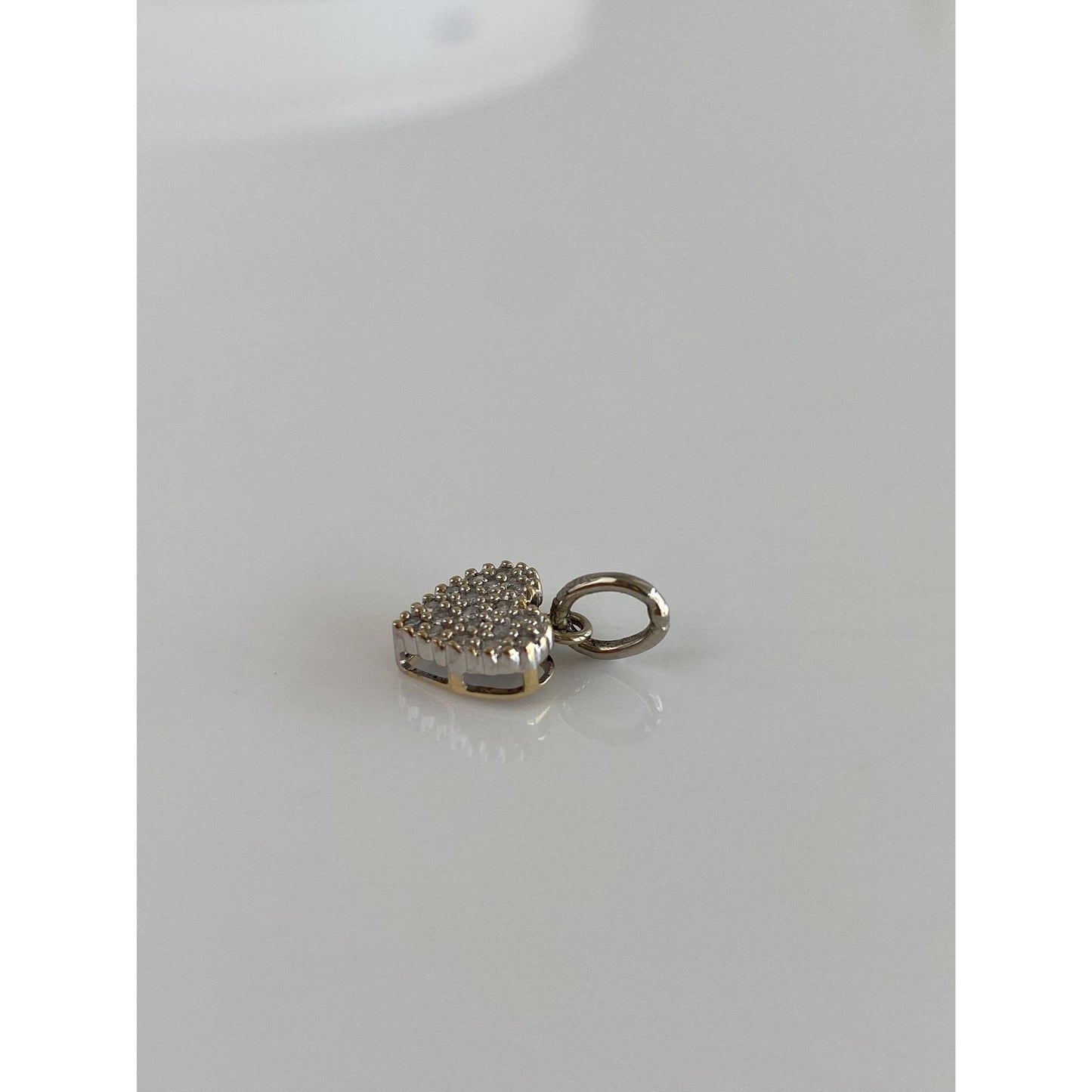 Vintage Solid 10k White & Yellow Gold Diamond Heart Charm