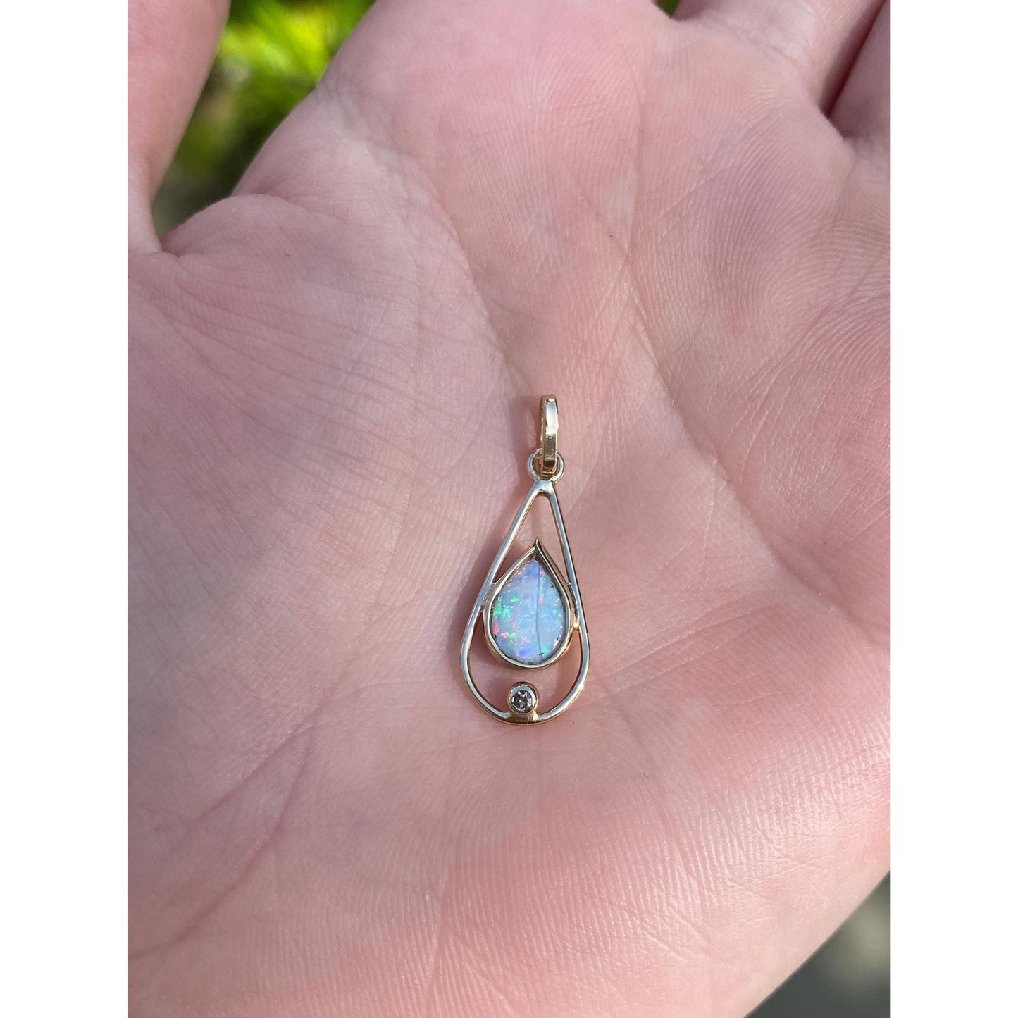 Vintage Solid 10k Yellow Gold Diamond Opal Teardrop Charm