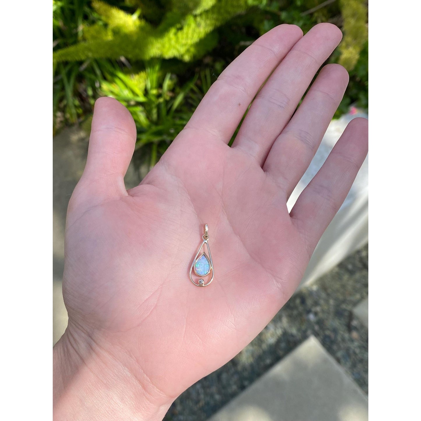 Vintage Solid 10k Yellow Gold Diamond Opal Teardrop Charm
