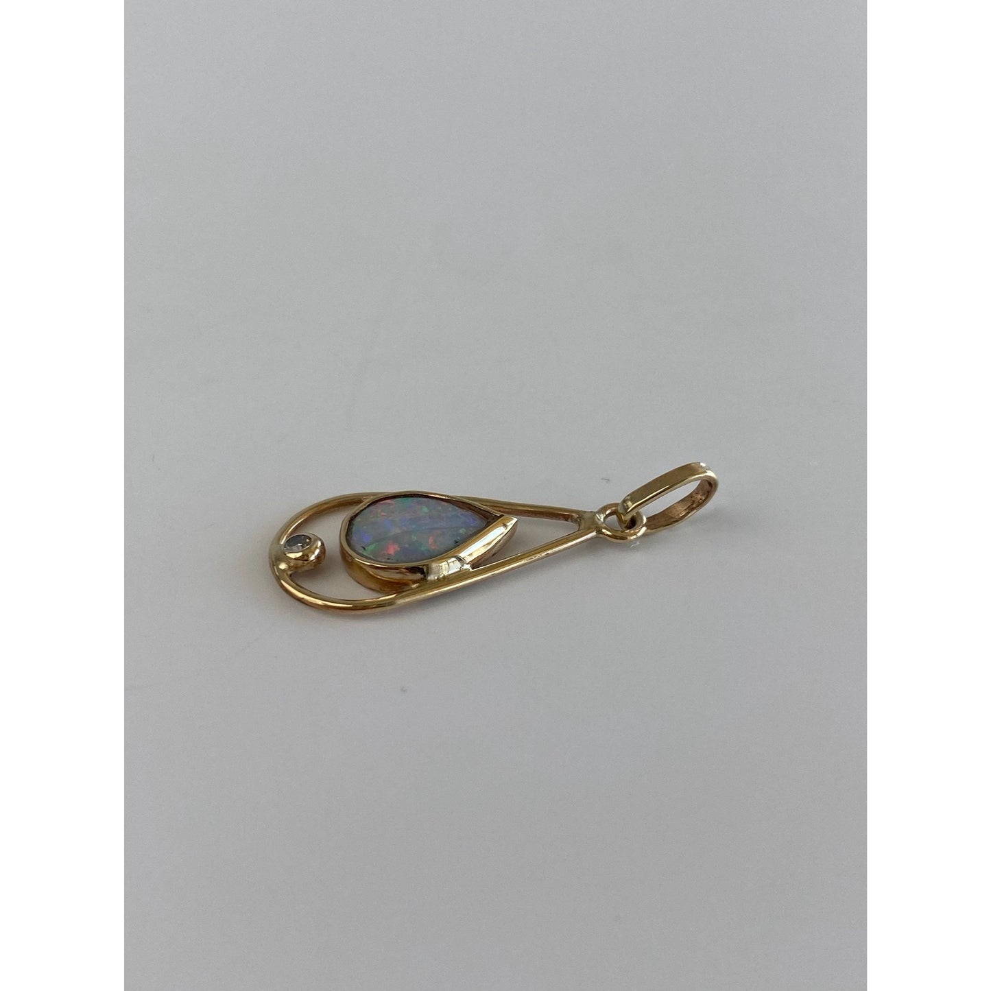 Vintage Solid 10k Yellow Gold Diamond Opal Teardrop Charm