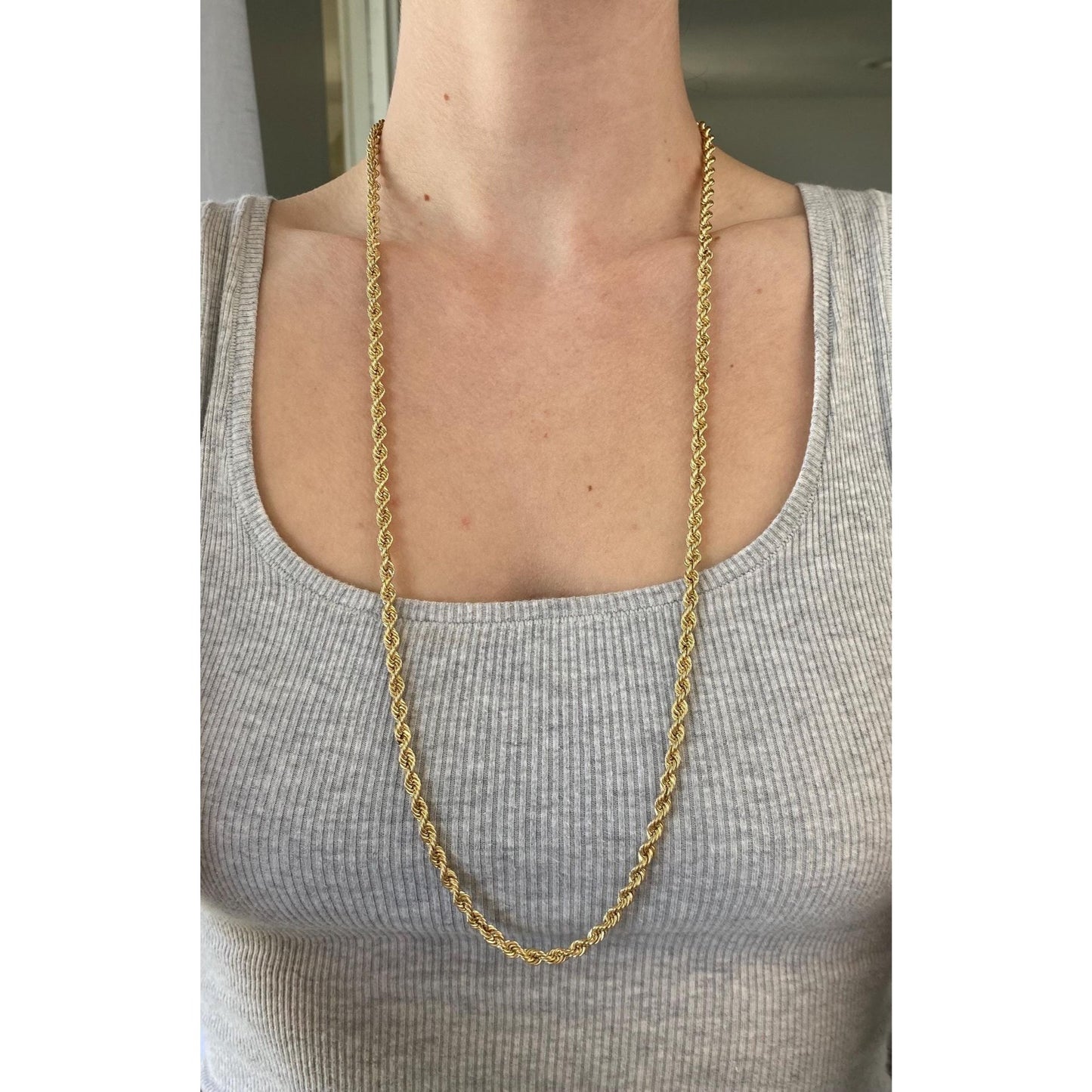 Vintage 14k Yellow Gold Chunky Rope Chain Necklace - 31.25 inches