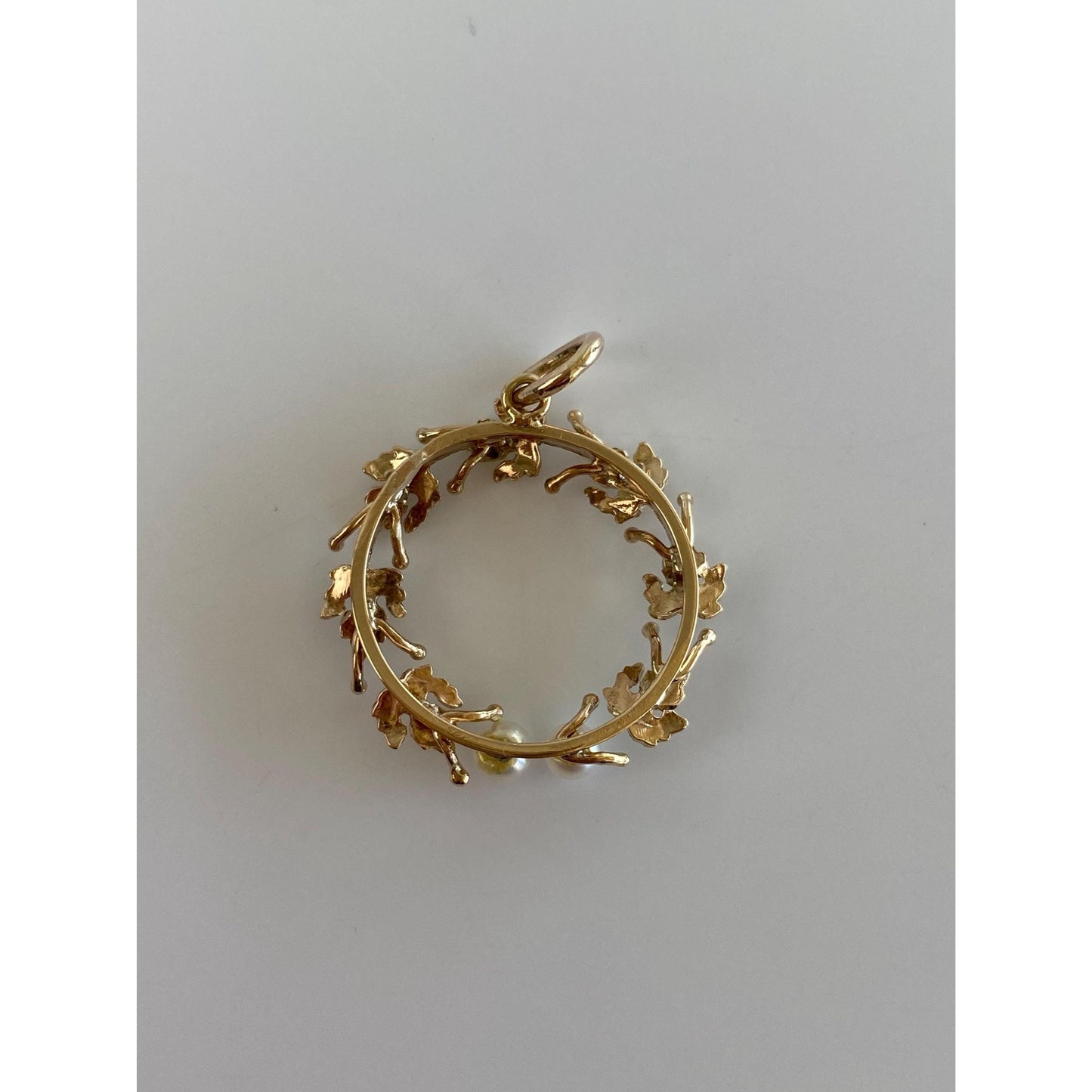 Vintage Solid 14k Yellow Gold Pearl Wreath Charm