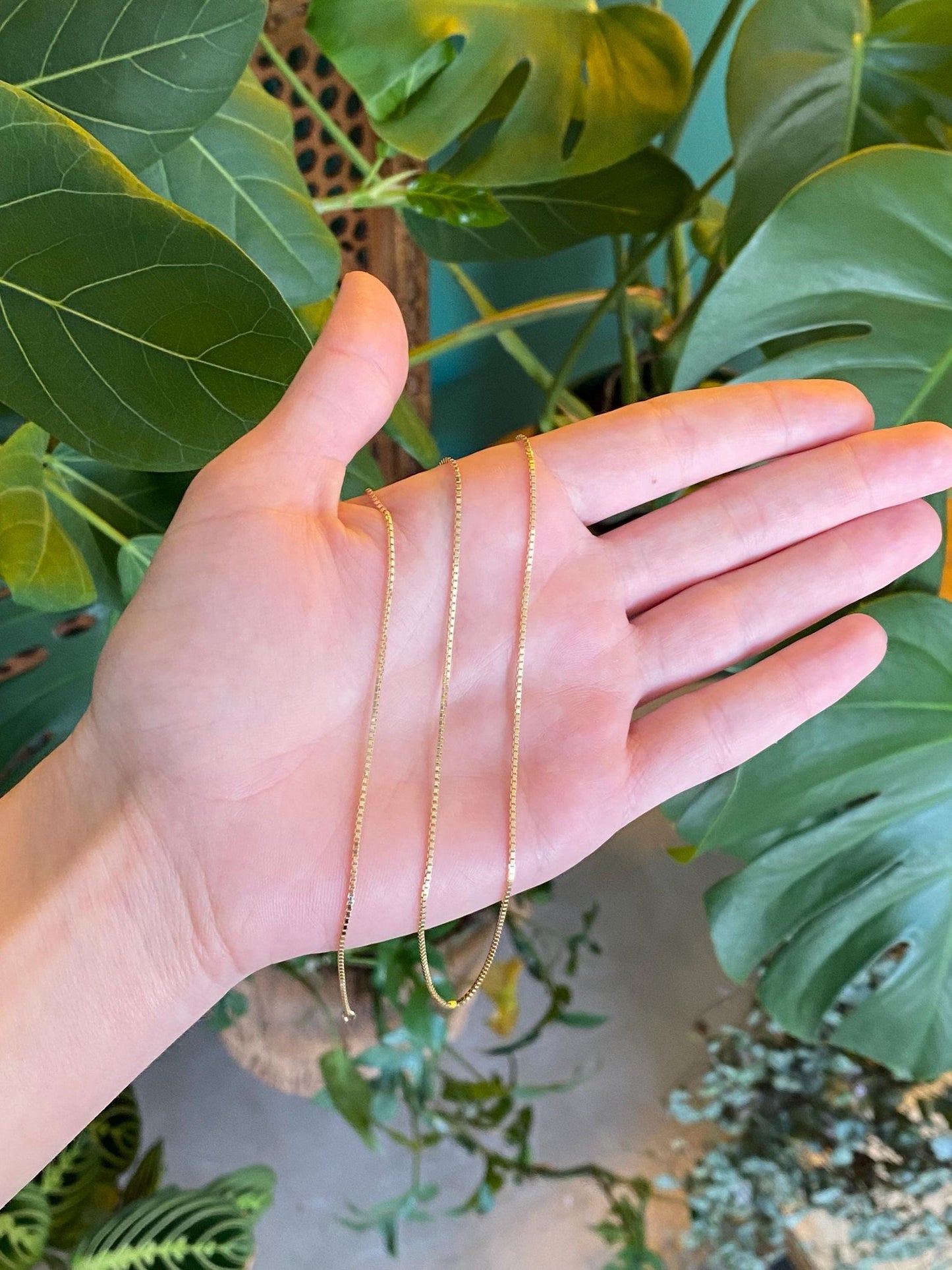 Vintage Solid 14k Yellow Gold Long Box Chain Necklace - 22 inches