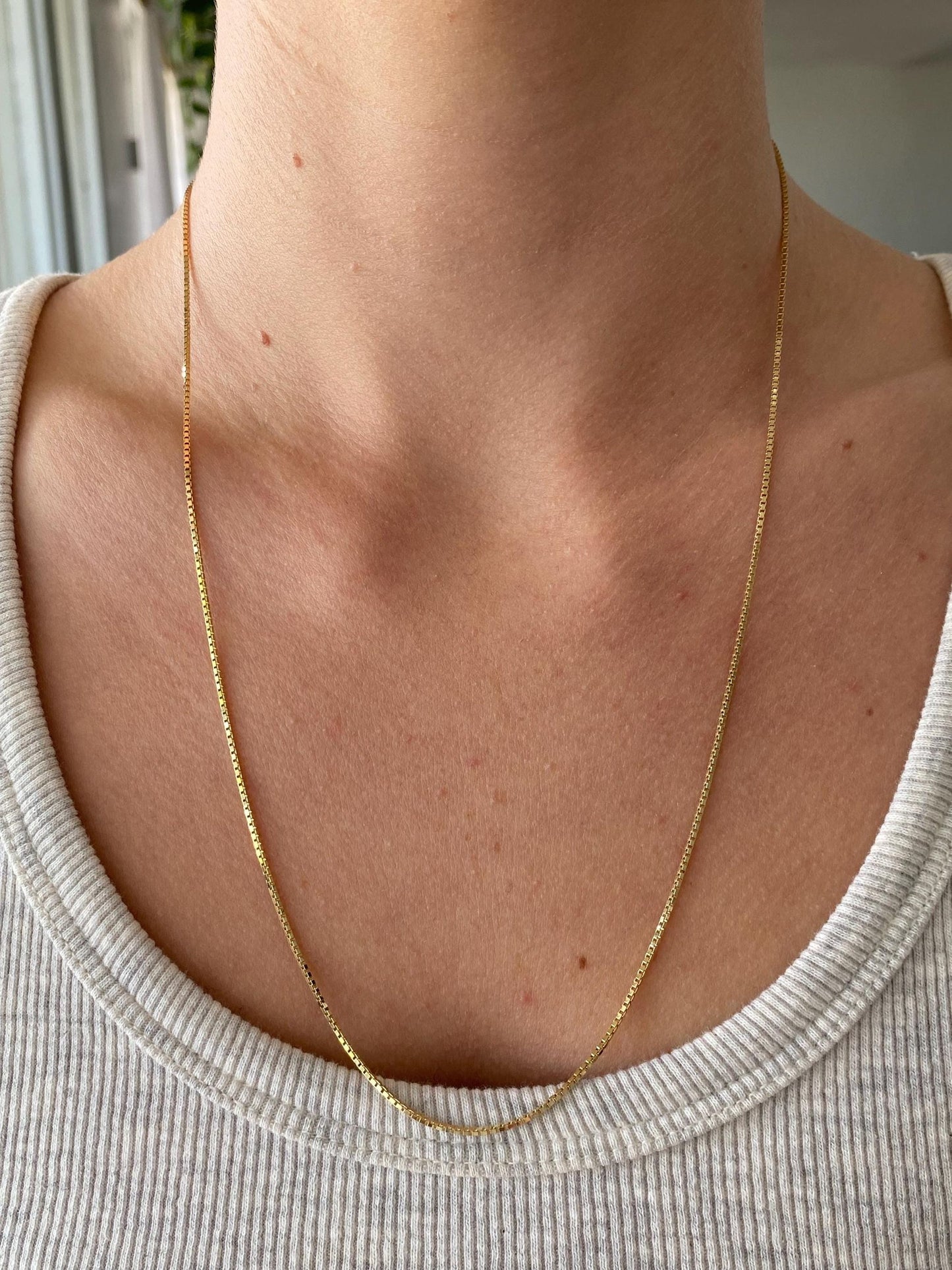 Vintage Solid 14k Yellow Gold Long Box Chain Necklace - 22 inches