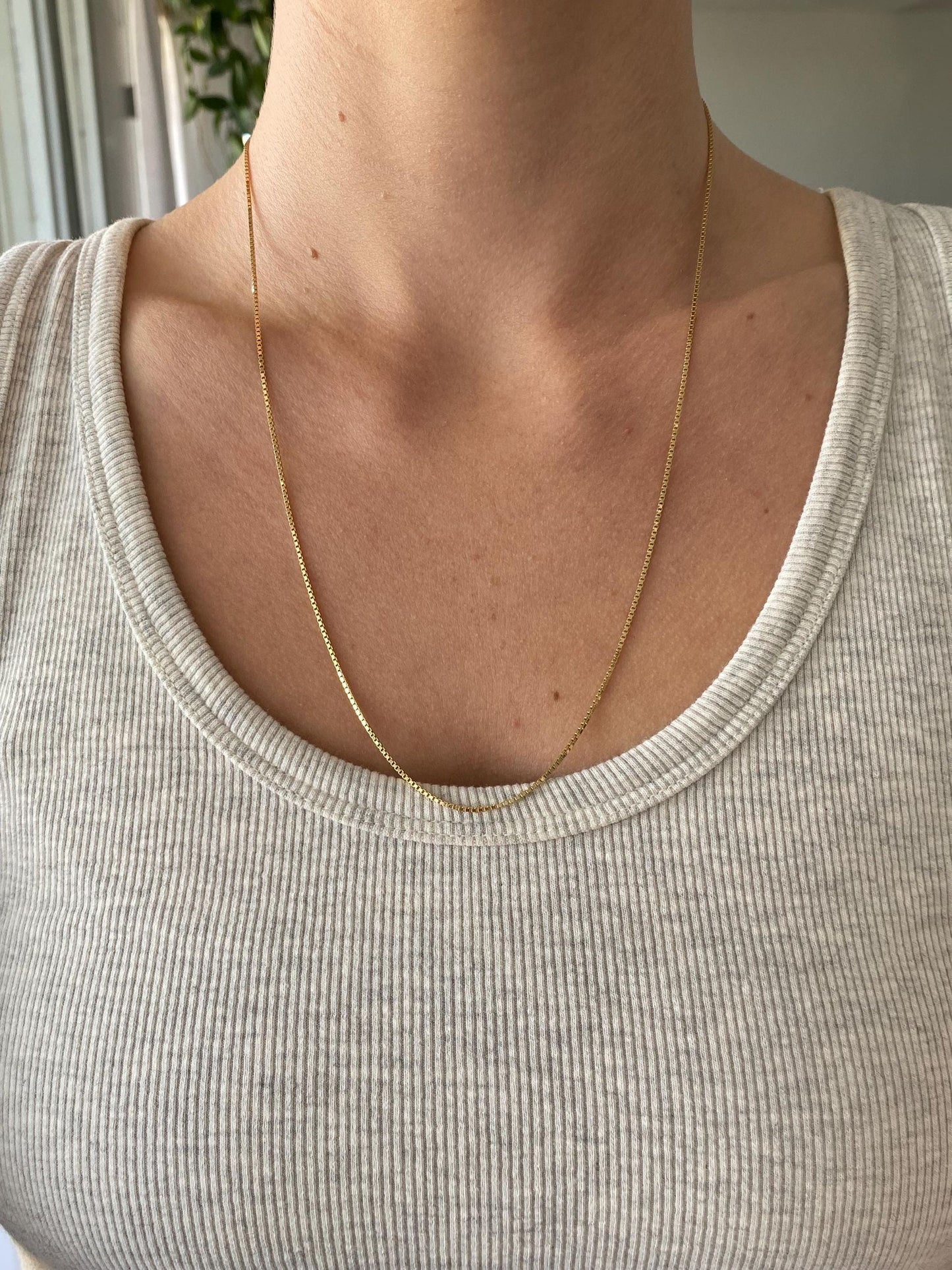 Vintage Solid 14k Yellow Gold Long Box Chain Necklace - 22 inches