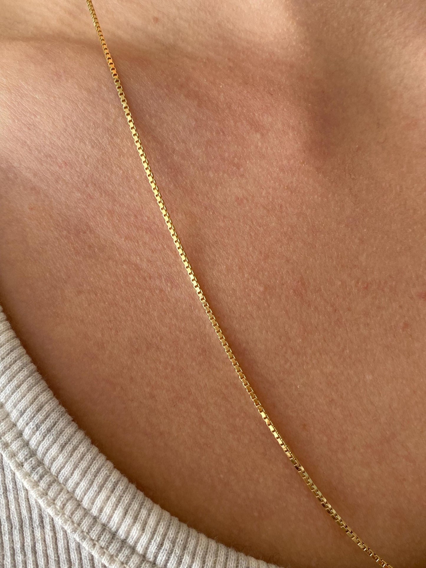 Vintage Solid 14k Yellow Gold Long Box Chain Necklace - 22 inches