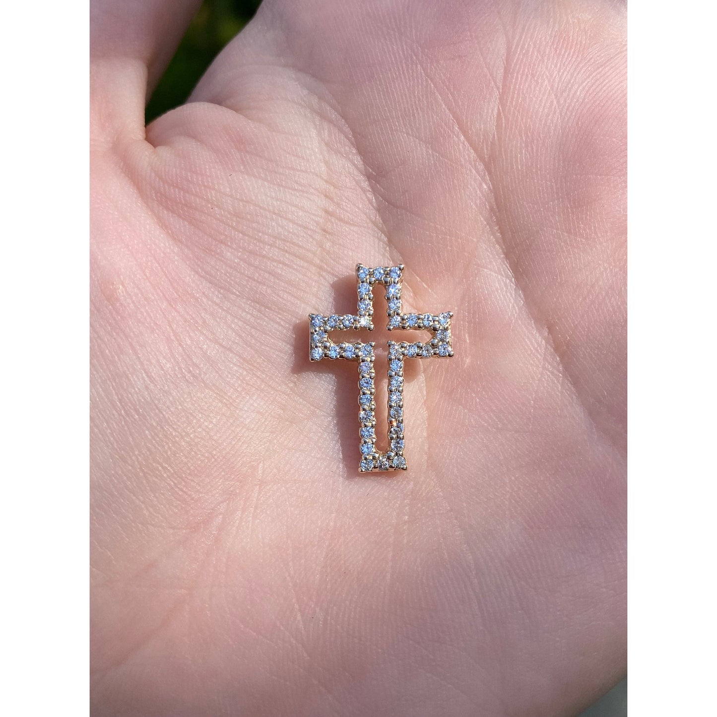 Vintage Solid 10k Yellow Gold Cubic Zirconia Cross Charm